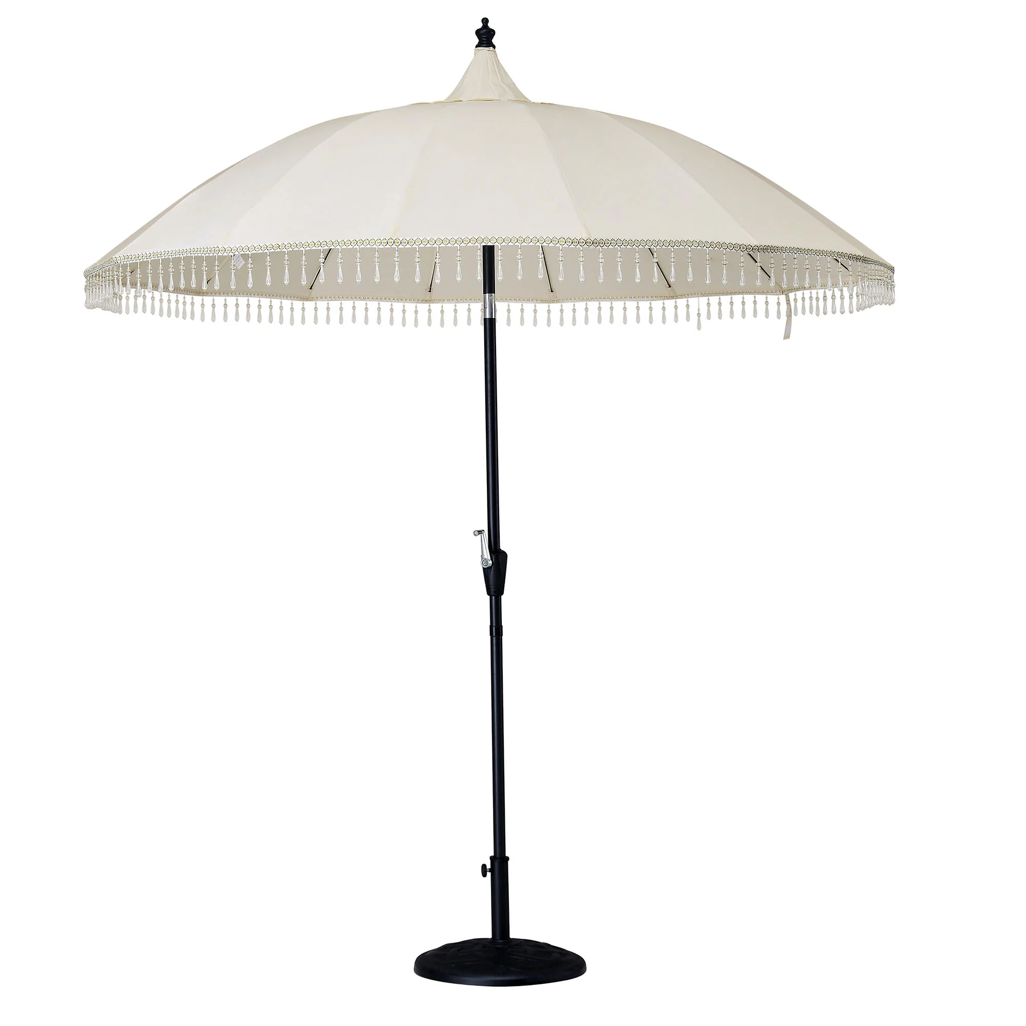 Hacienda 2.4M Beige Beaded Carousel Garden Parasol with Fringe Tassels and Aluminium Tilt - Image 4
