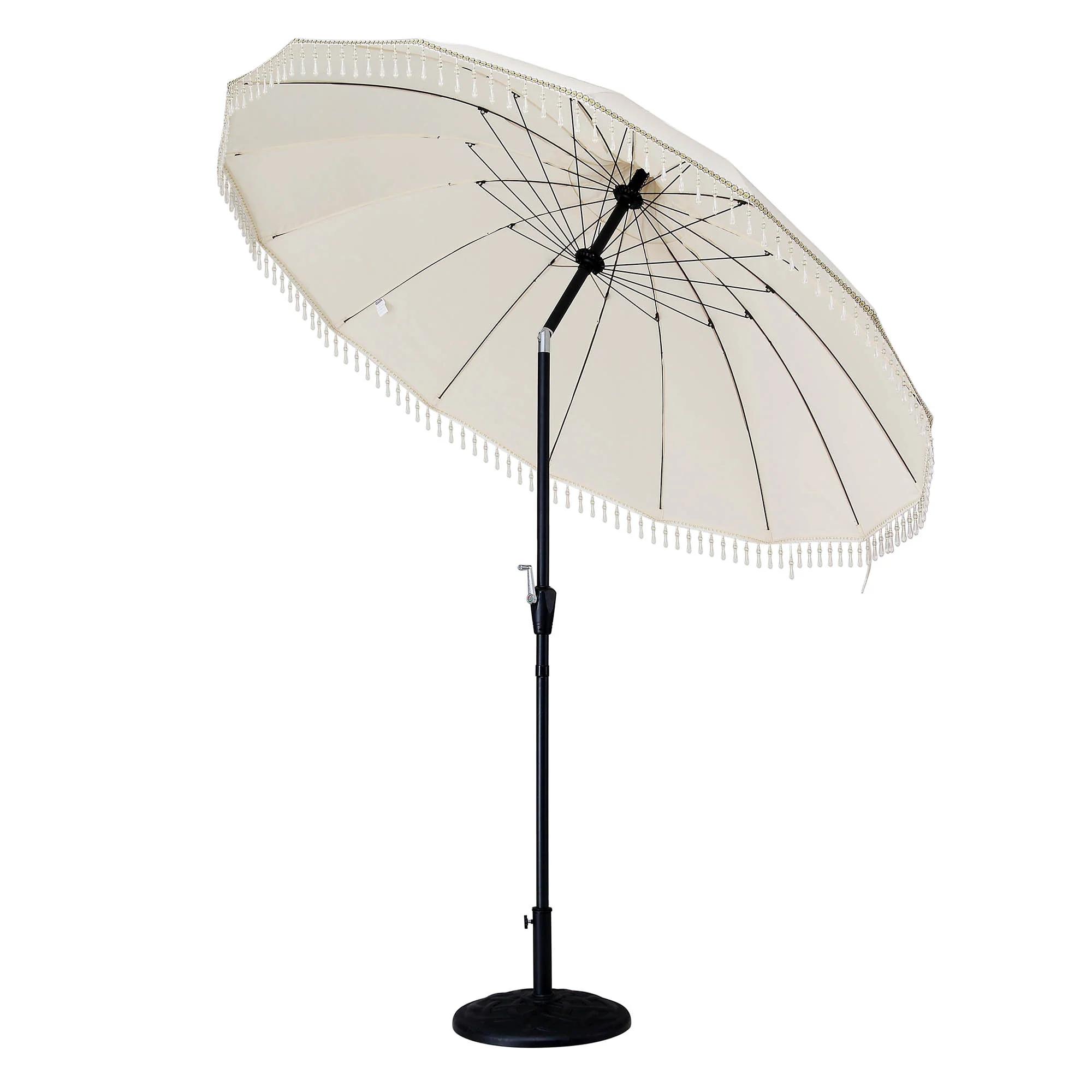 Hacienda 2.4M Beige Beaded Carousel Garden Parasol with Fringe Tassels and Aluminium Tilt - Image 7