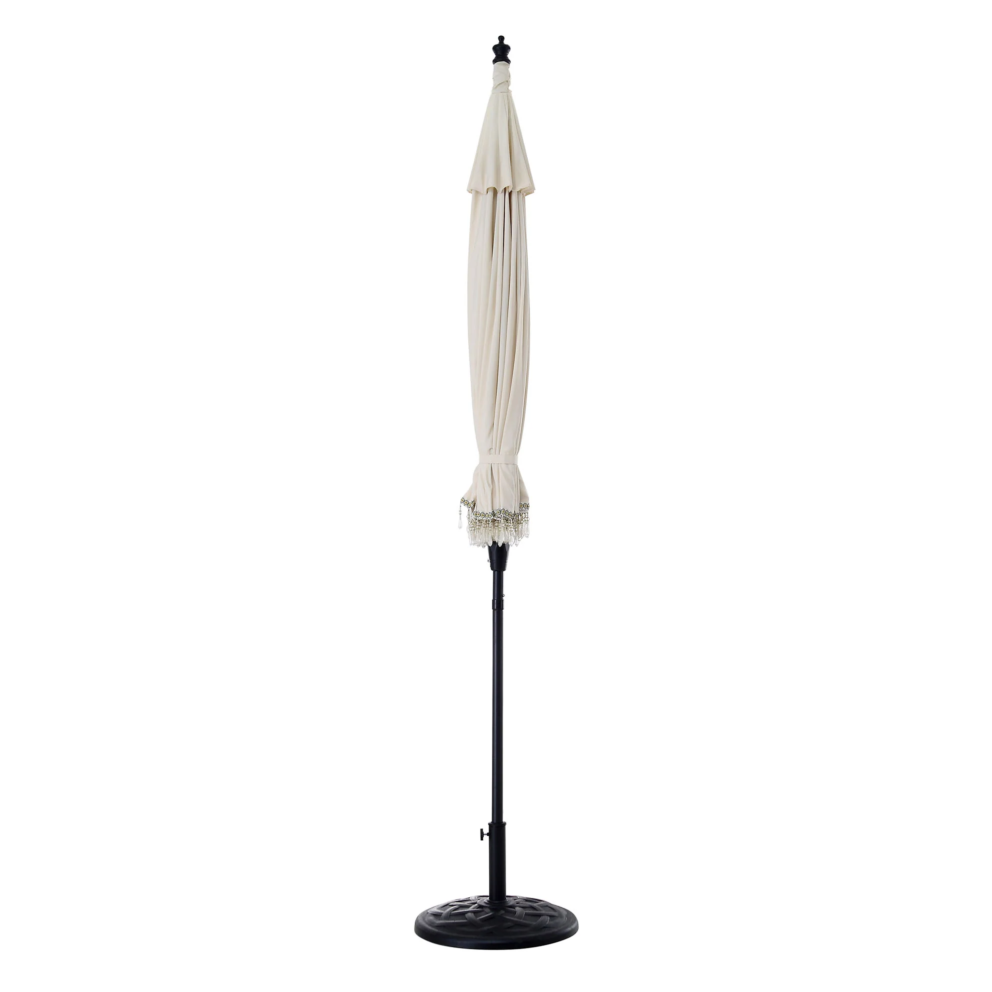Hacienda 2.4M Beige Beaded Carousel Garden Parasol with Fringe Tassels and Aluminium Tilt - Image 8