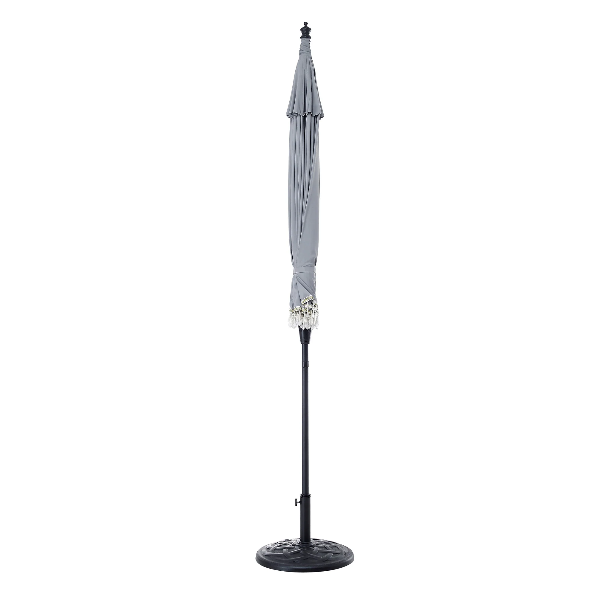 Hacienda 2.4M Light Grey Beaded Carousel Garden Parasol with Fringe Tassels and Aluminium Tilt - Image 6