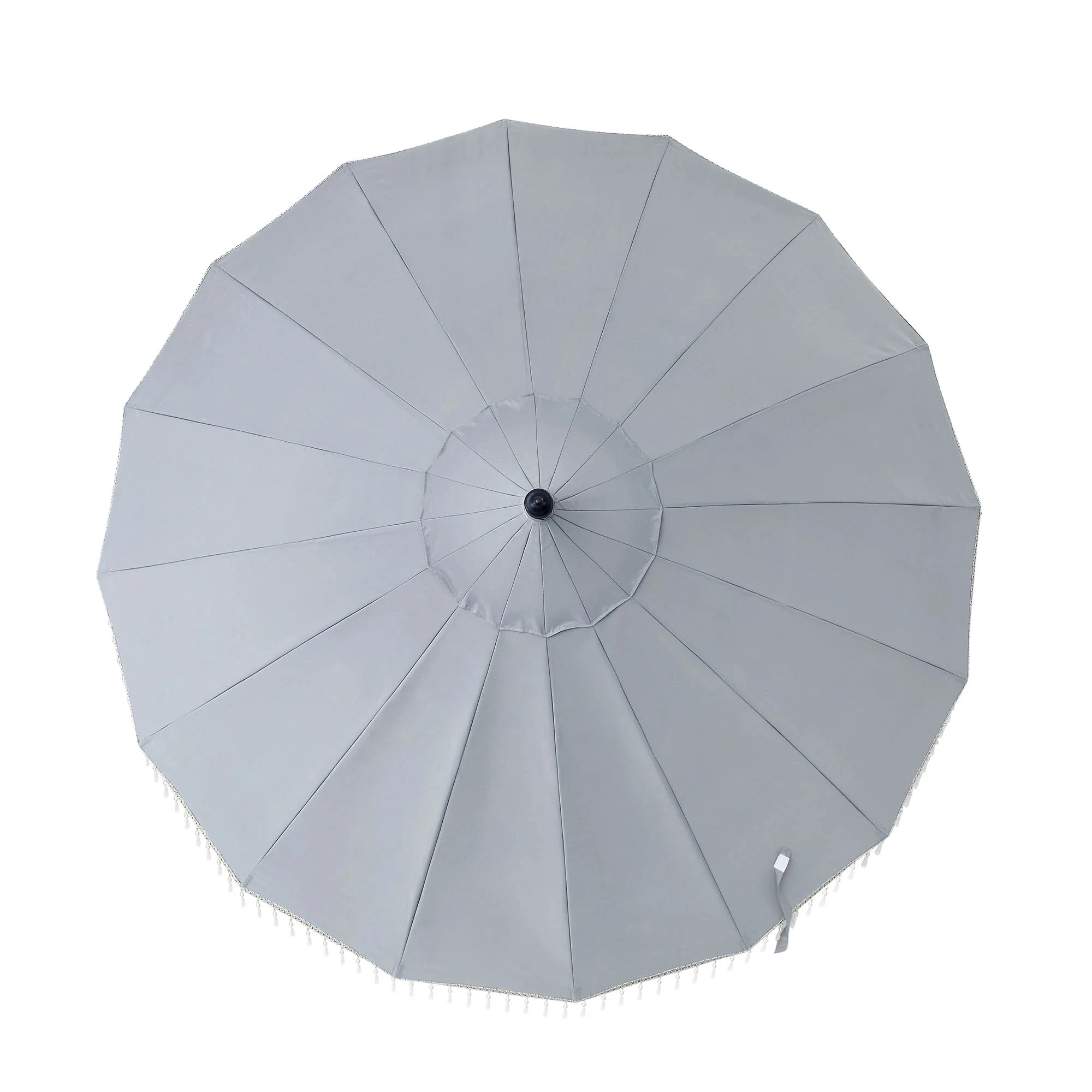 Hacienda 2.4M Light Grey Beaded Carousel Garden Parasol with Fringe Tassels and Aluminium Tilt - Image 7