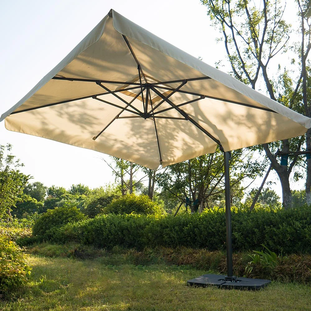 300cm Large Square 360° Aluminium Roma Cantilever Garden Hanging Parasol, Beige - Image 2
