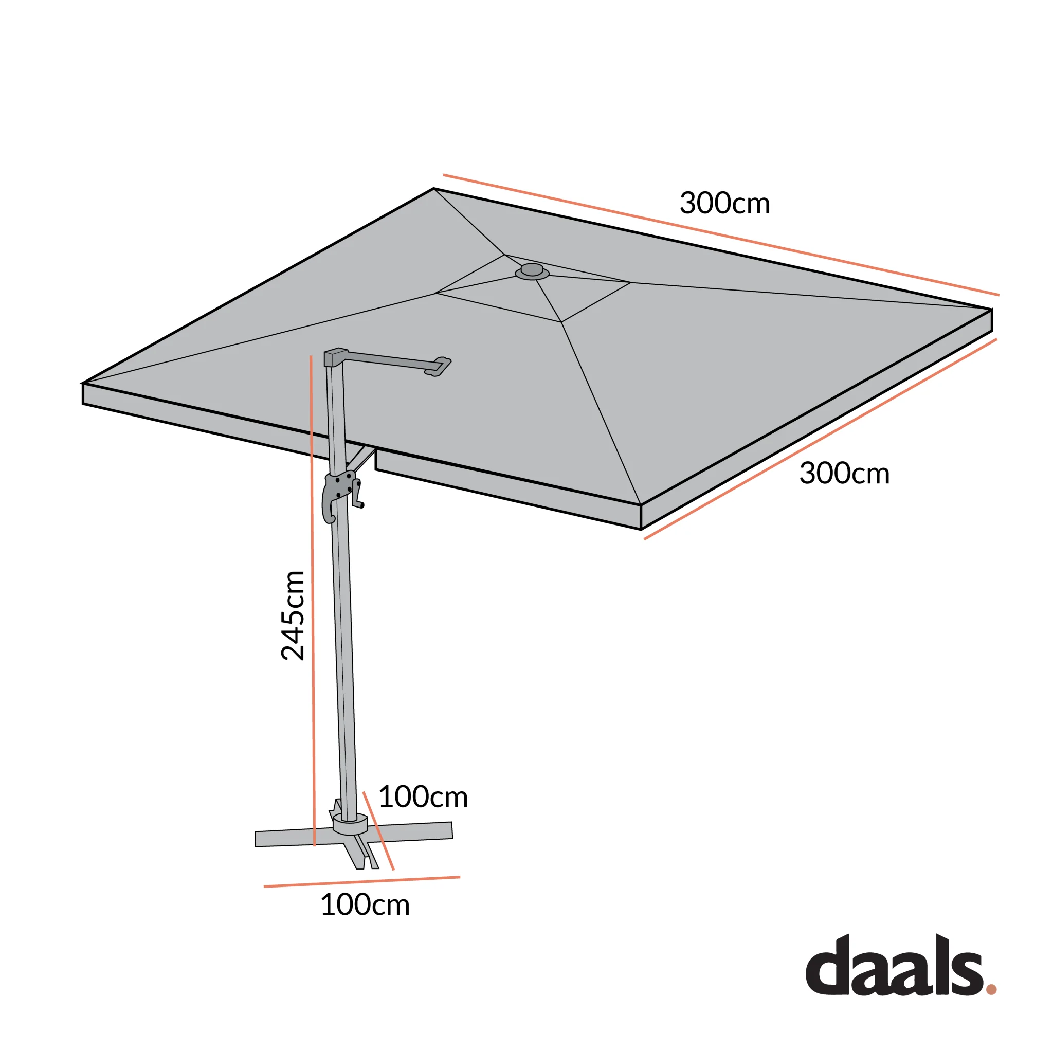 300cm Large Square 360° Aluminium Roma Cantilever Garden Hanging Parasol, Beige - Image 6