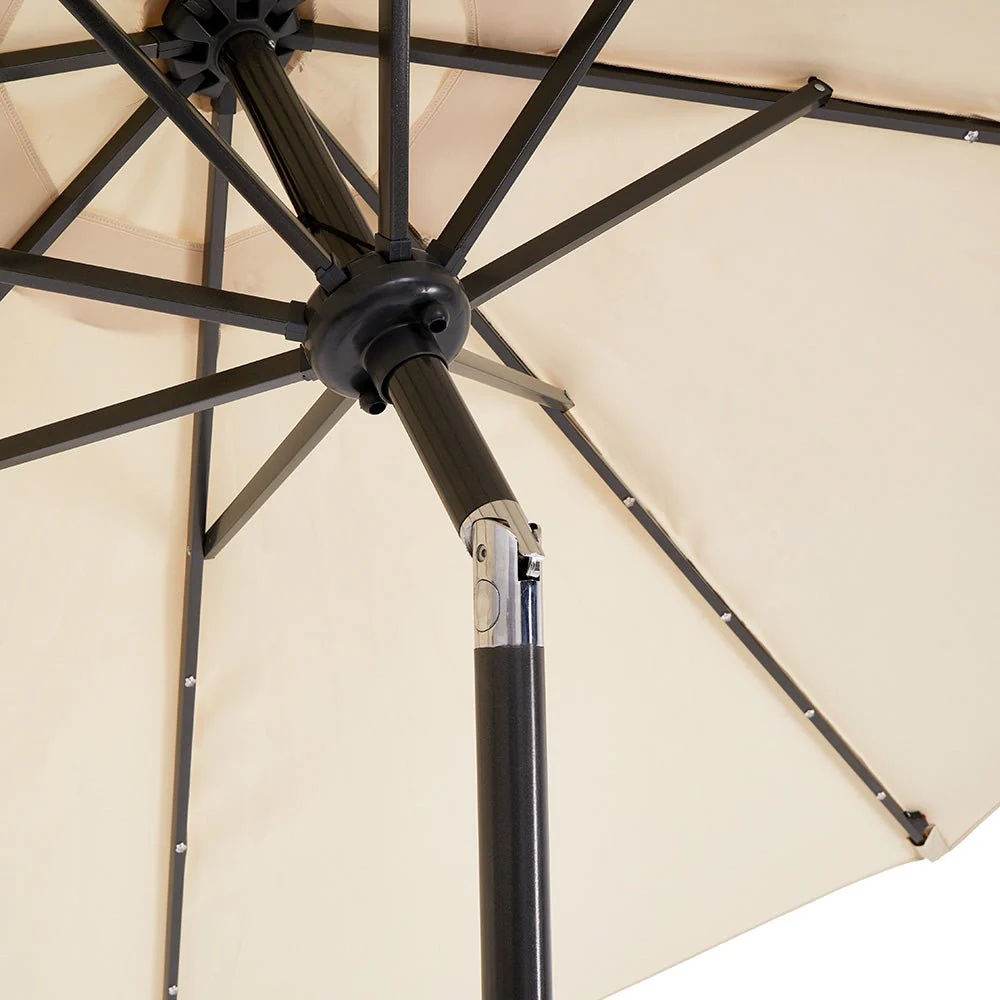 3M LED Light Aluminium Frame Garden Parasol with Tilt Crank, Beige - Image 14