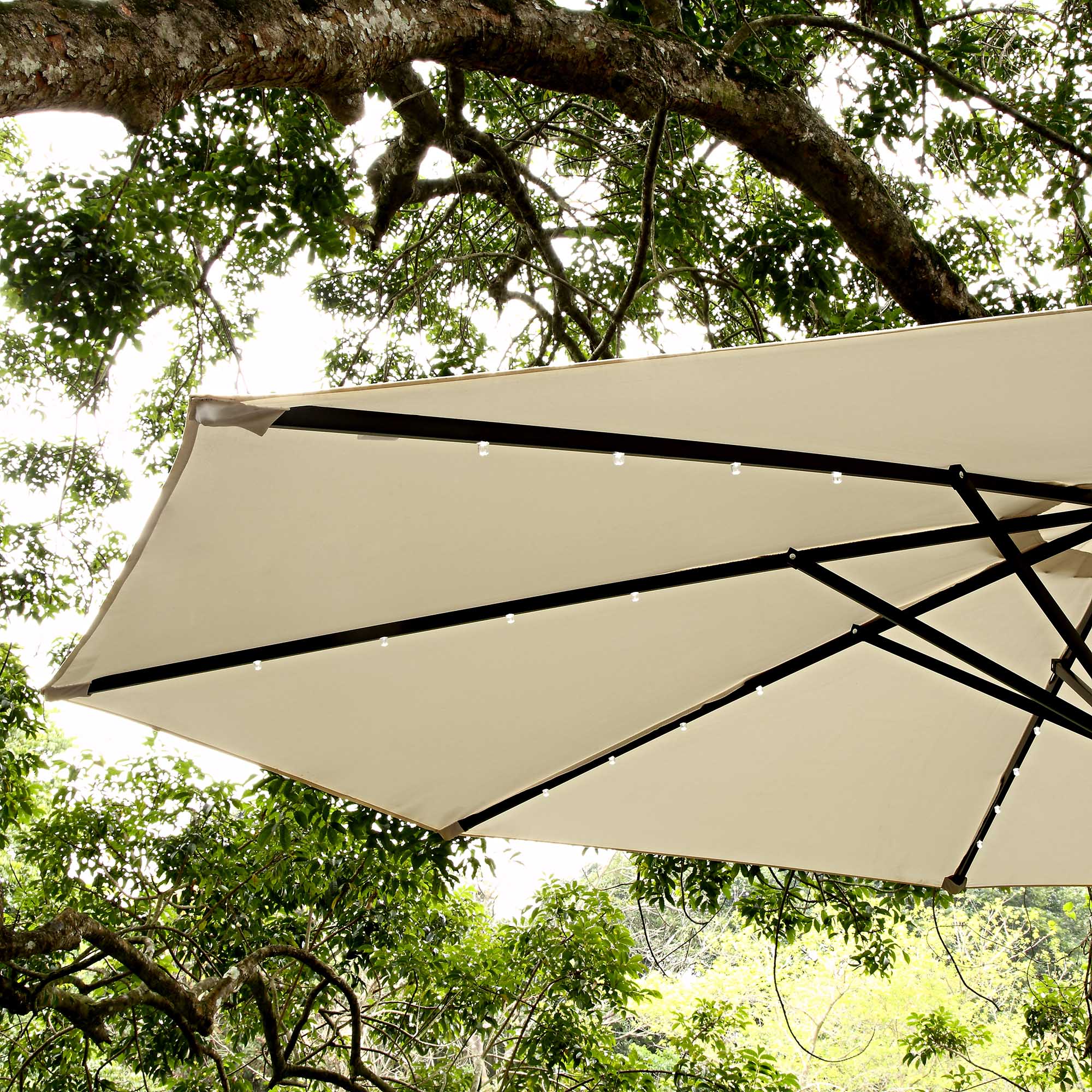 3M LED Light Aluminium Frame Garden Parasol with Tilt Crank, Beige - Image 4