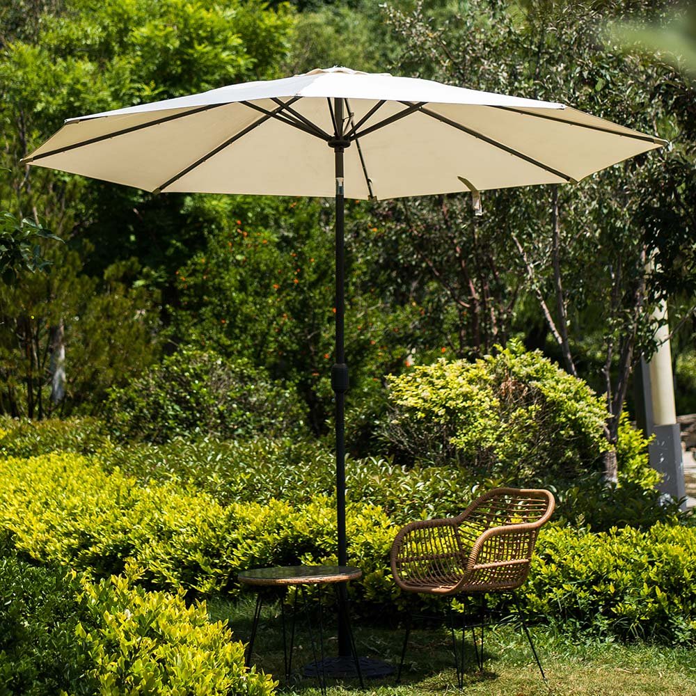 3M LED Light Aluminium Frame Garden Parasol with Tilt Crank, Beige - Image 6
