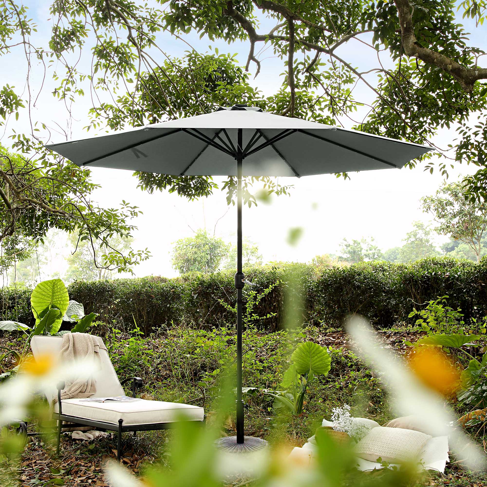 3M LED Light Aluminium Frame Garden Parasol with Tilt Crank, Grey - Image 3