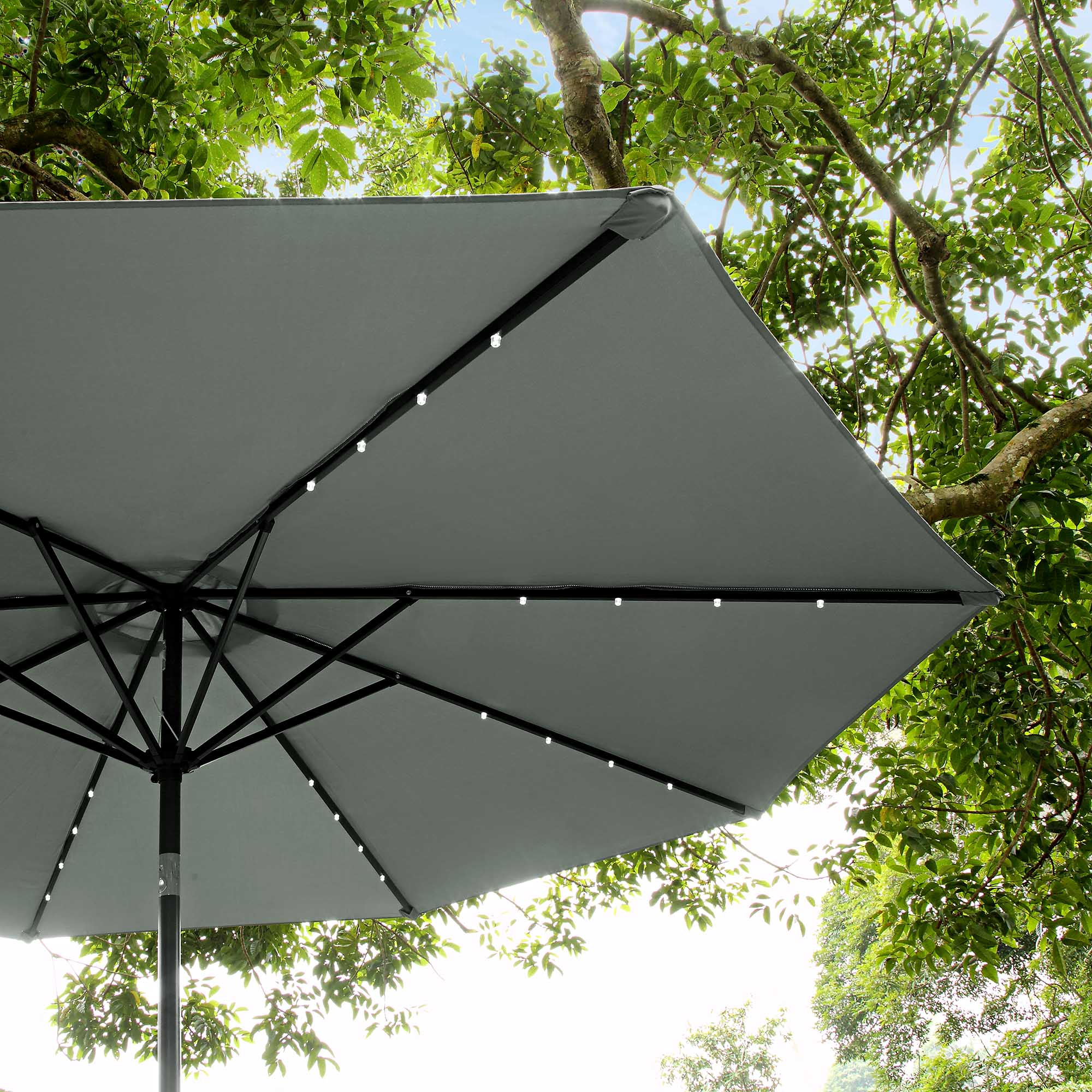 3M LED Light Aluminium Frame Garden Parasol with Tilt Crank, Grey - Image 4
