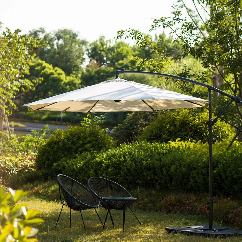 3M LED Light Cantilever Garden Leanover Parasol, Beige - Image 2