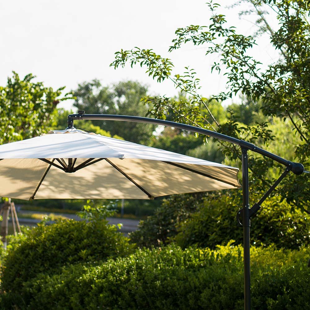 3M LED Light Cantilever Garden Leanover Parasol, Beige - Image 3