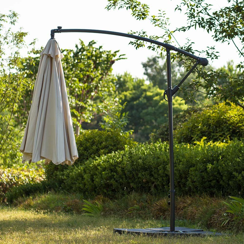 3M LED Light Cantilever Garden Leanover Parasol, Beige - Image 4
