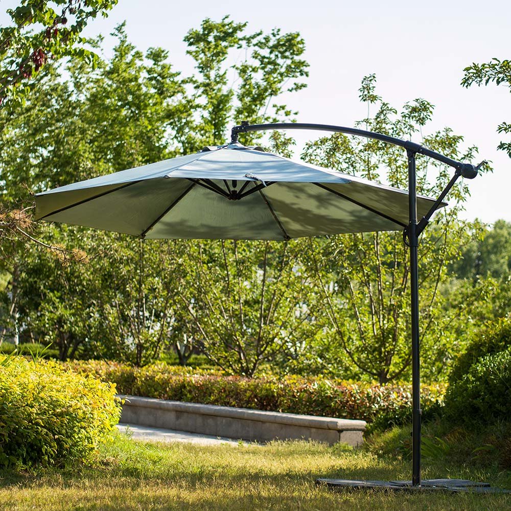 3M LED Light Cantilever Garden Leanover Parasol, Grey - Image 2