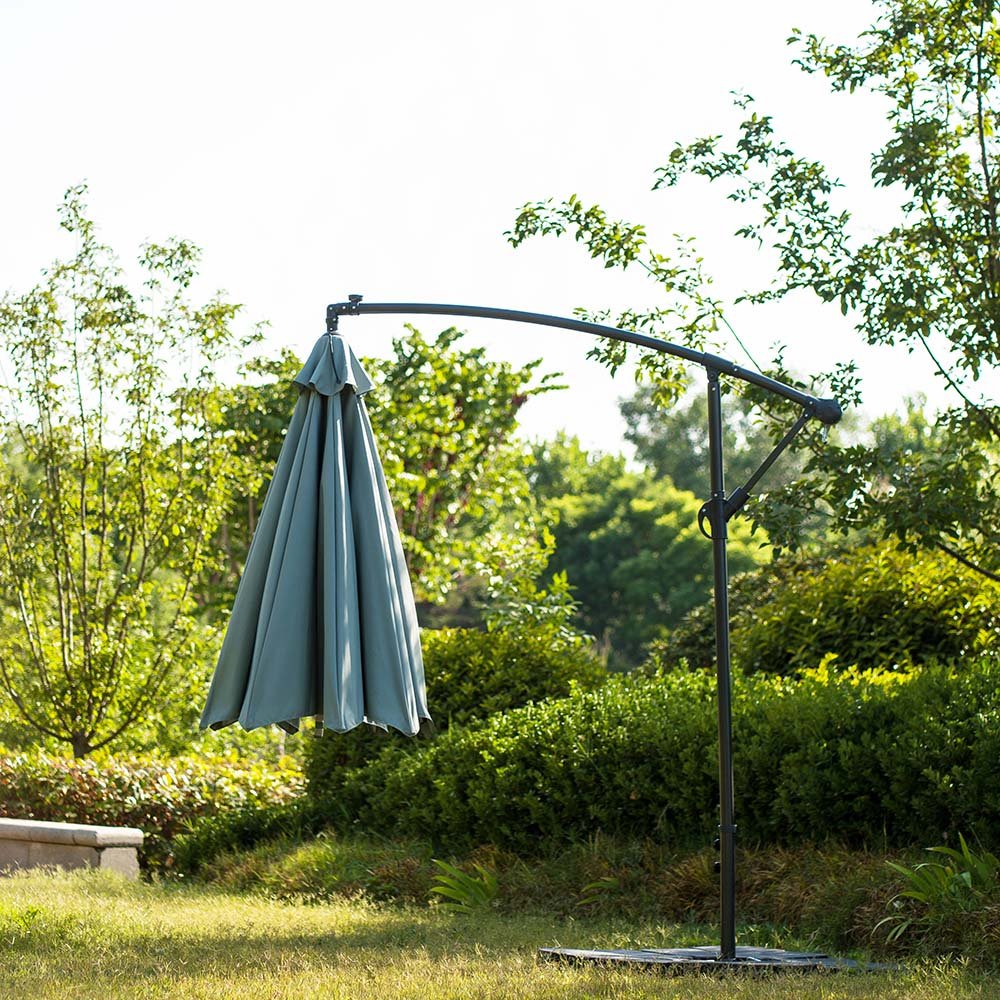 3M LED Light Cantilever Garden Leanover Parasol, Grey - Image 3