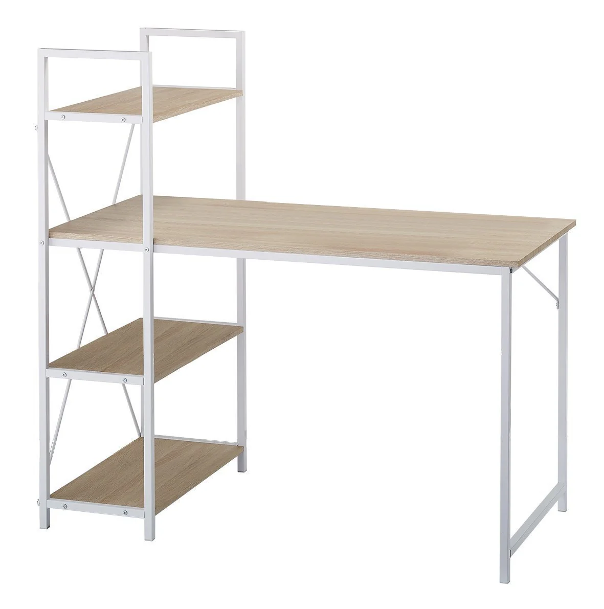 4-Tier Shelves Computer Workstation Desk, Natural Colour - Image 4