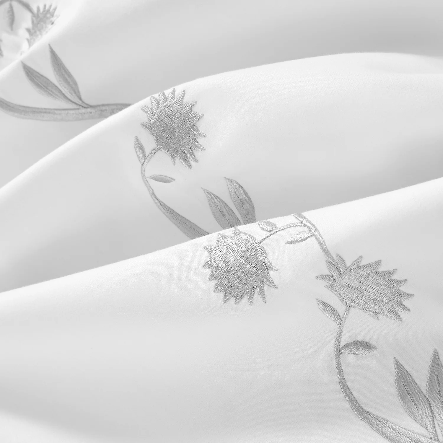 Adeline Moonshine Grey Floral Embroidered 600 Thread Count Cotton Sateen Duvet Set - Image 3