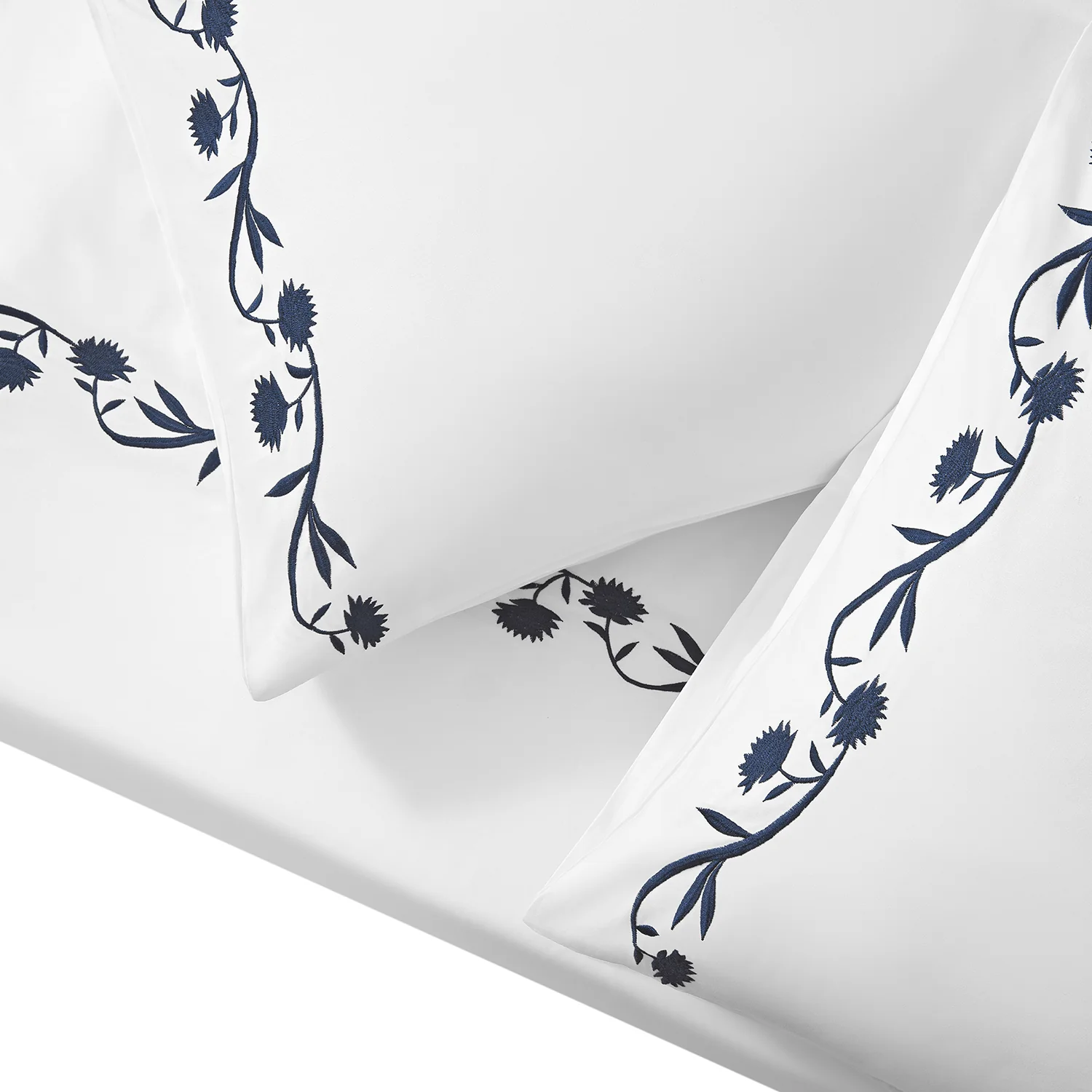 Adeline Midnight Blue Floral Embroidered 600 Thread Count Cotton Sateen Duvet Set - Image 10