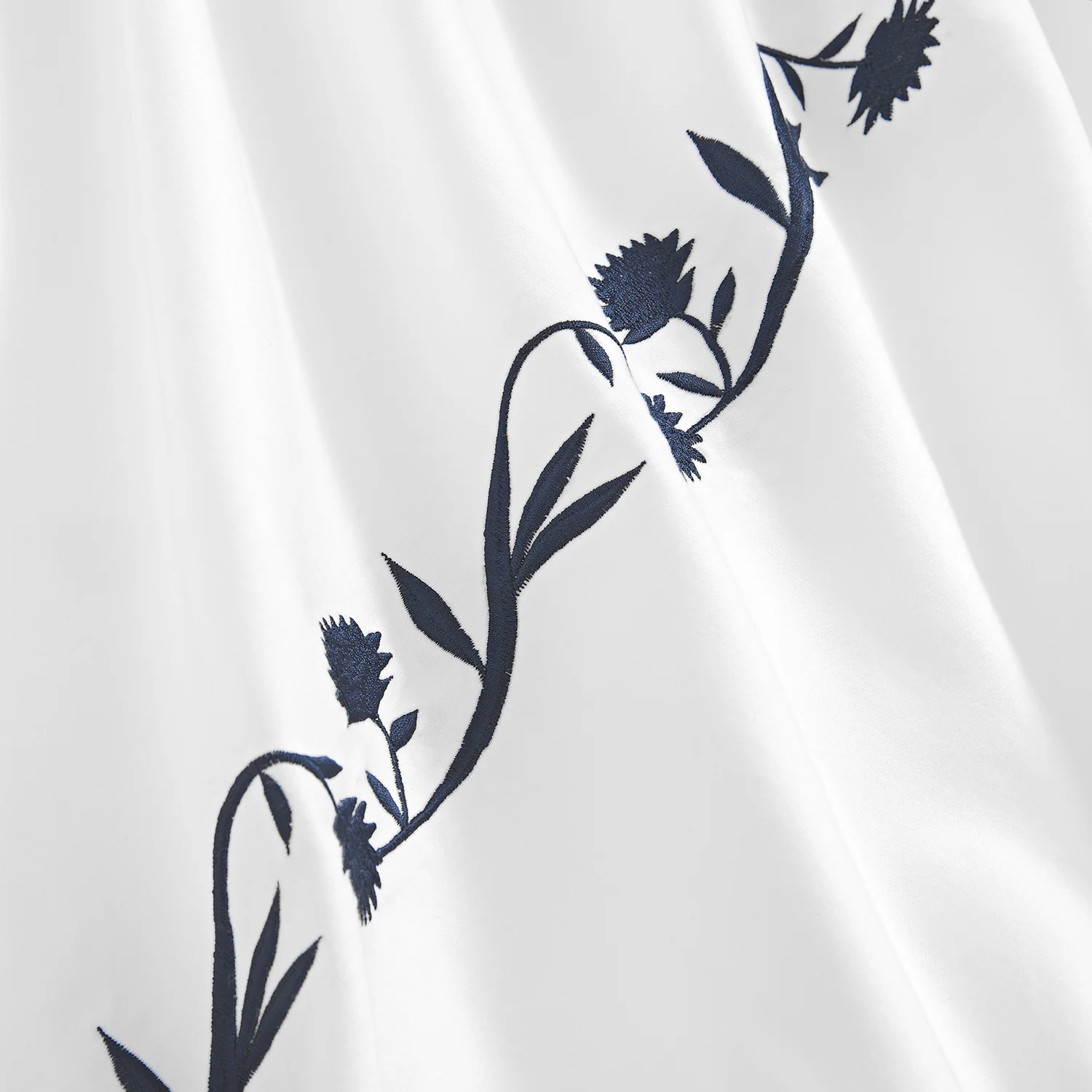 Adeline Midnight Blue Floral Embroidered 600 Thread Count Cotton Sateen Duvet Set - Image 12