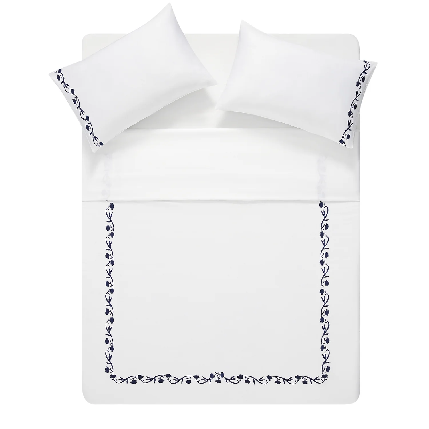 Adeline Midnight Blue Floral Embroidered 600 Thread Count Cotton Sateen Duvet Set - Image 8