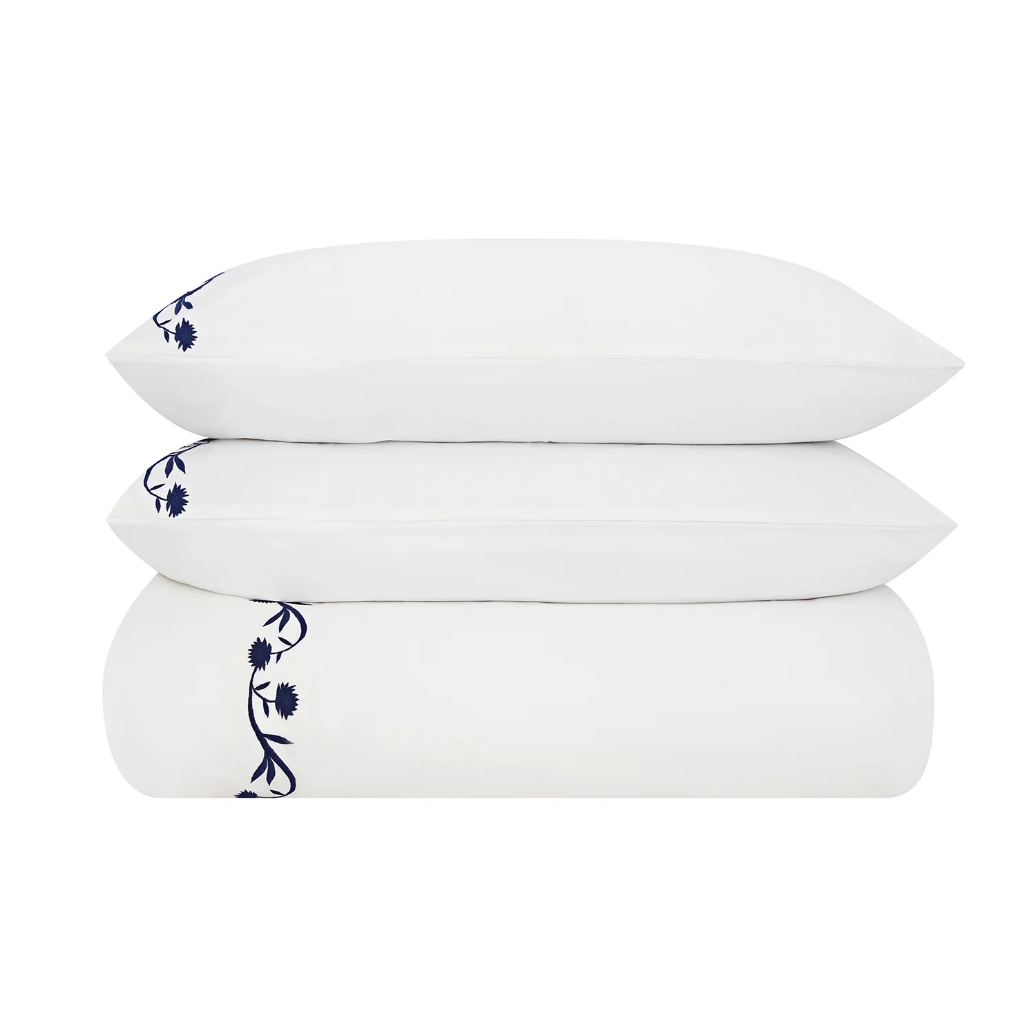Adeline Midnight Blue Floral Embroidered 600 Thread Count Cotton Sateen Duvet Set - Image 9