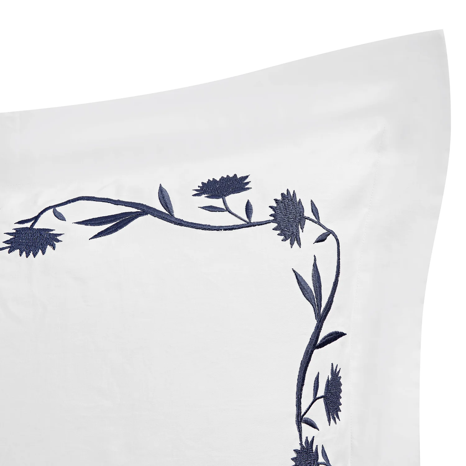 Adeline Midnight Blue Floral Embroidered 600 Thread Count Cotton Sateen King Size Oxford Pillowcases - Pair - Image 3