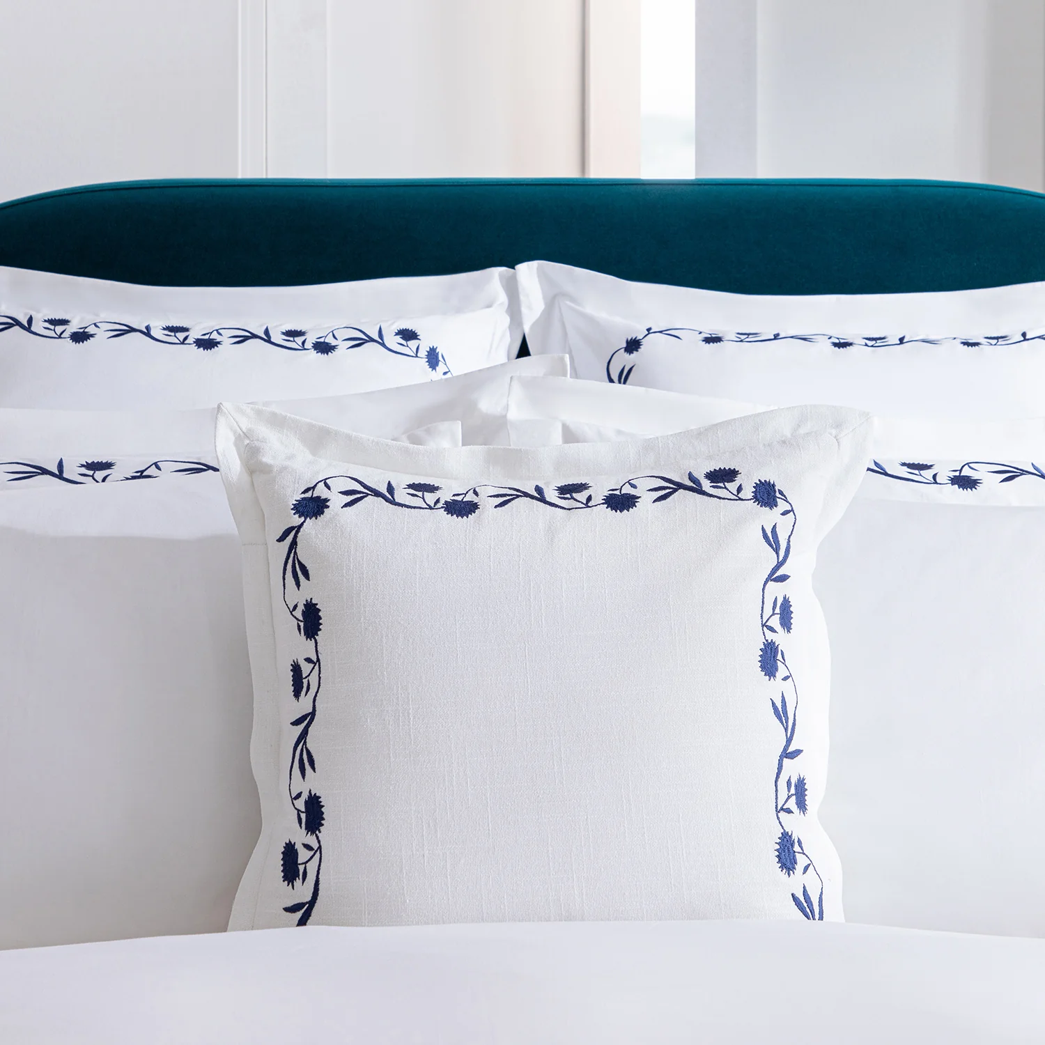 Adeline Midnight Blue Floral Embroidered Cotton Cushion - Image 5
