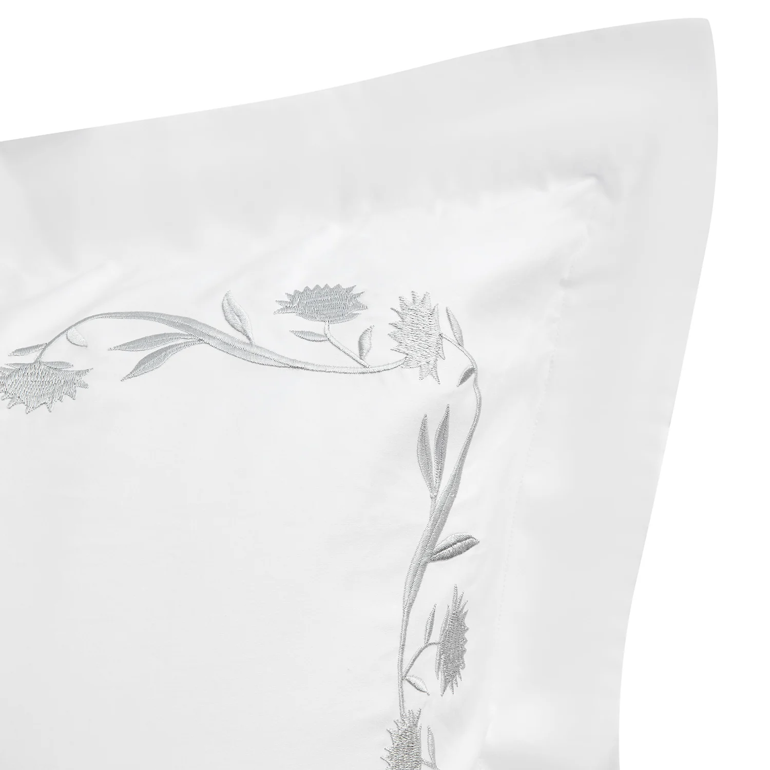 Adeline Moonshine Grey Floral Embroidered 600 Thread Count Cotton Sateen Continental Square Pillowcases - Pair - Image 3