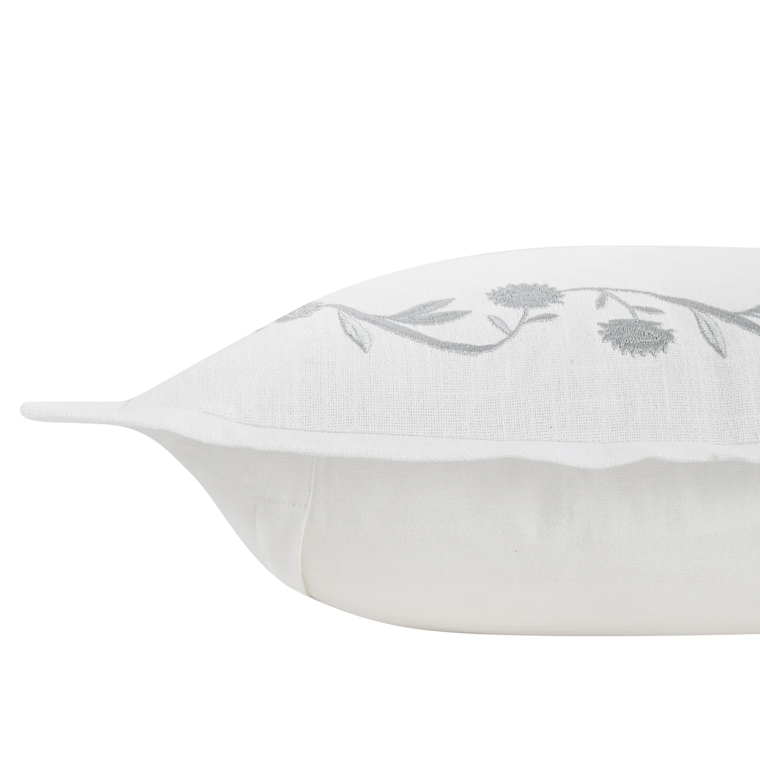 Adeline Moonshine Grey Floral Embroidered Cotton Cushion - Image 3