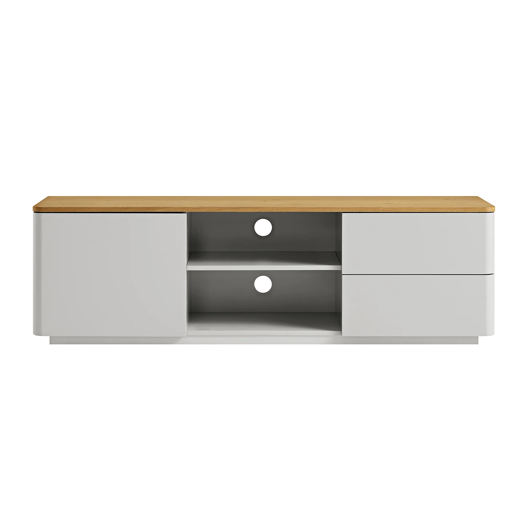 Agnes Curved Edge 150cm Wide TV Unit, Dove Grey with Oak Top - Image 5