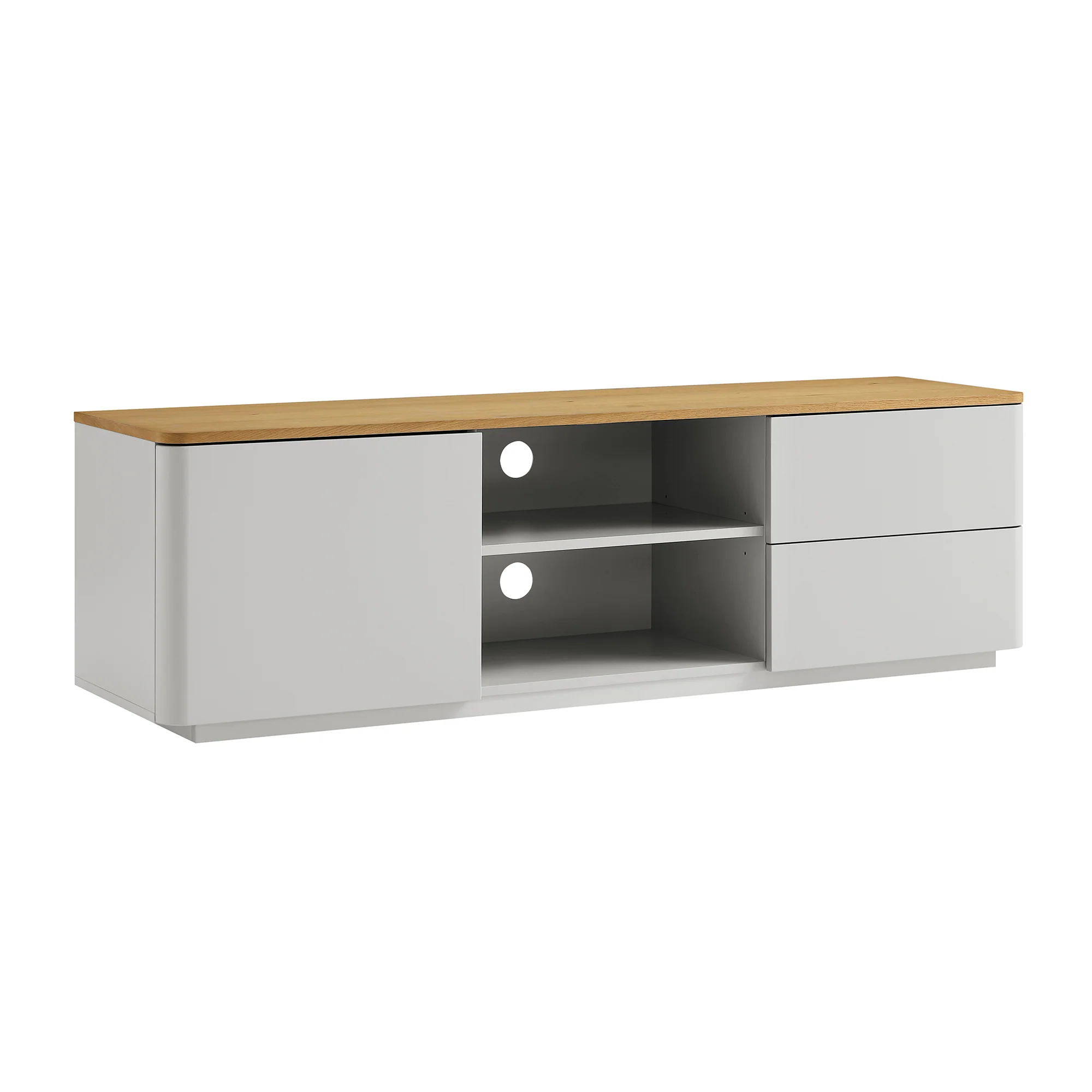 Agnes Curved Edge 150cm Wide TV Unit, Dove Grey with Oak Top - Image 6