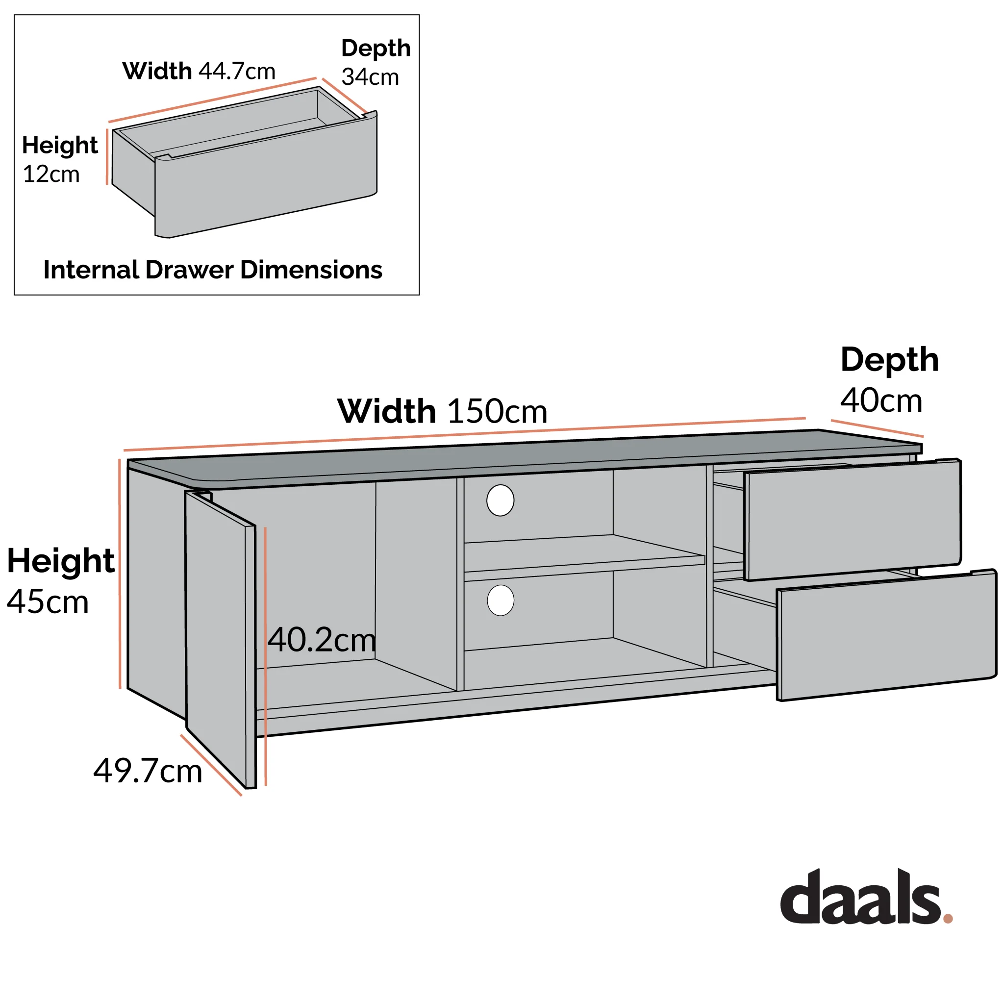 Agnes Curved Edge 150cm Wide TV Unit, White - Image 9