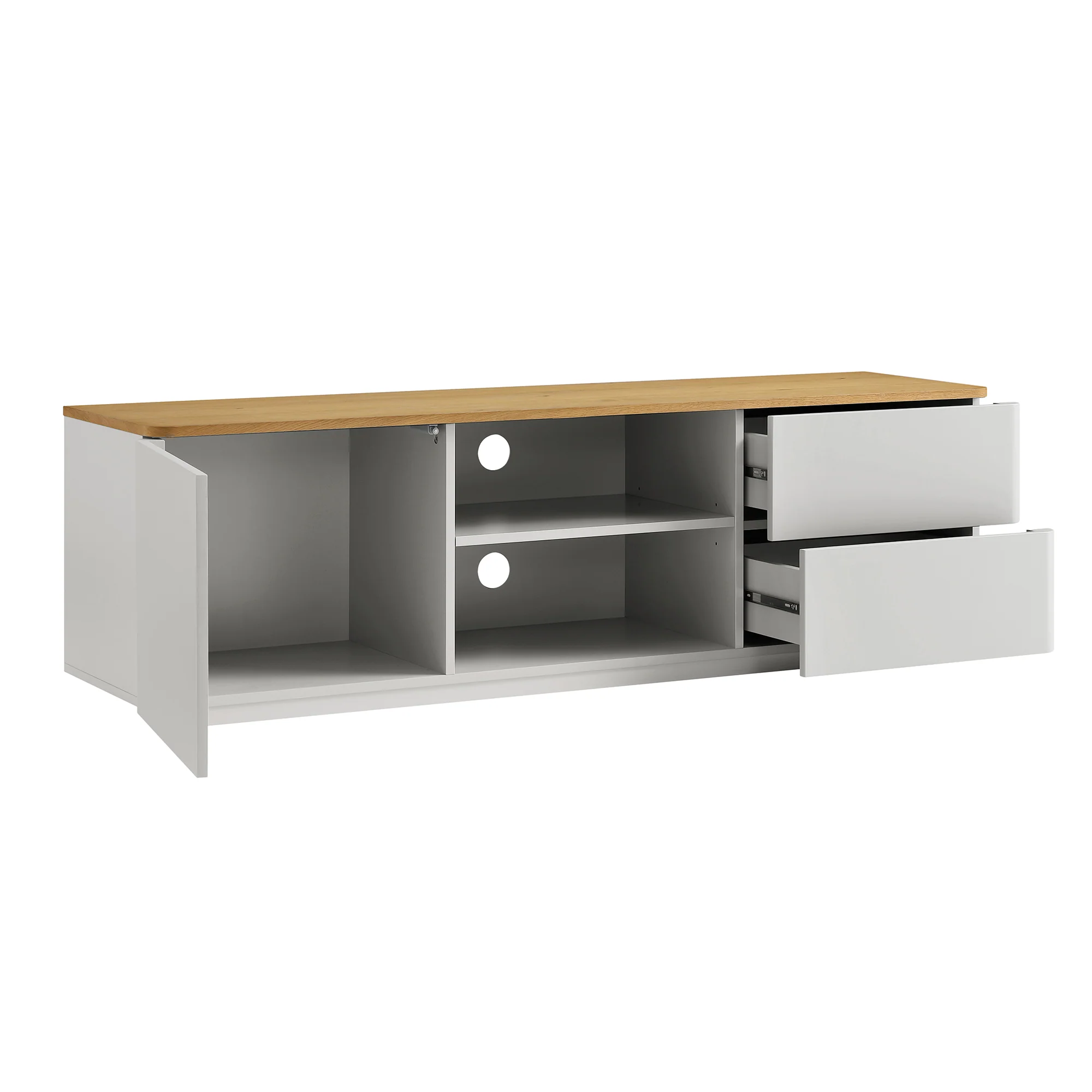 Agnes Curved Edge 150cm Wide TV Unit, Dove Grey with Oak Top - Image 8