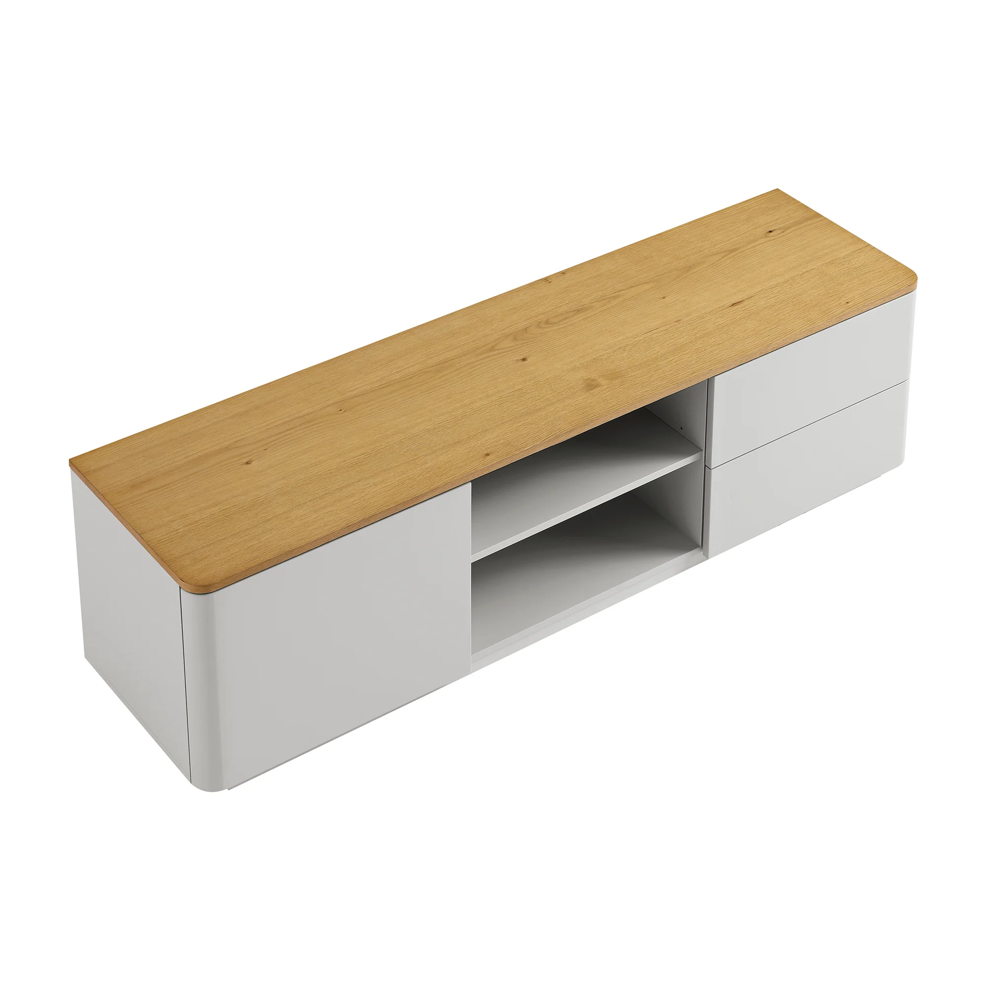 Agnes Curved Edge 150cm Wide TV Unit, Dove Grey with Oak Top - Image 9