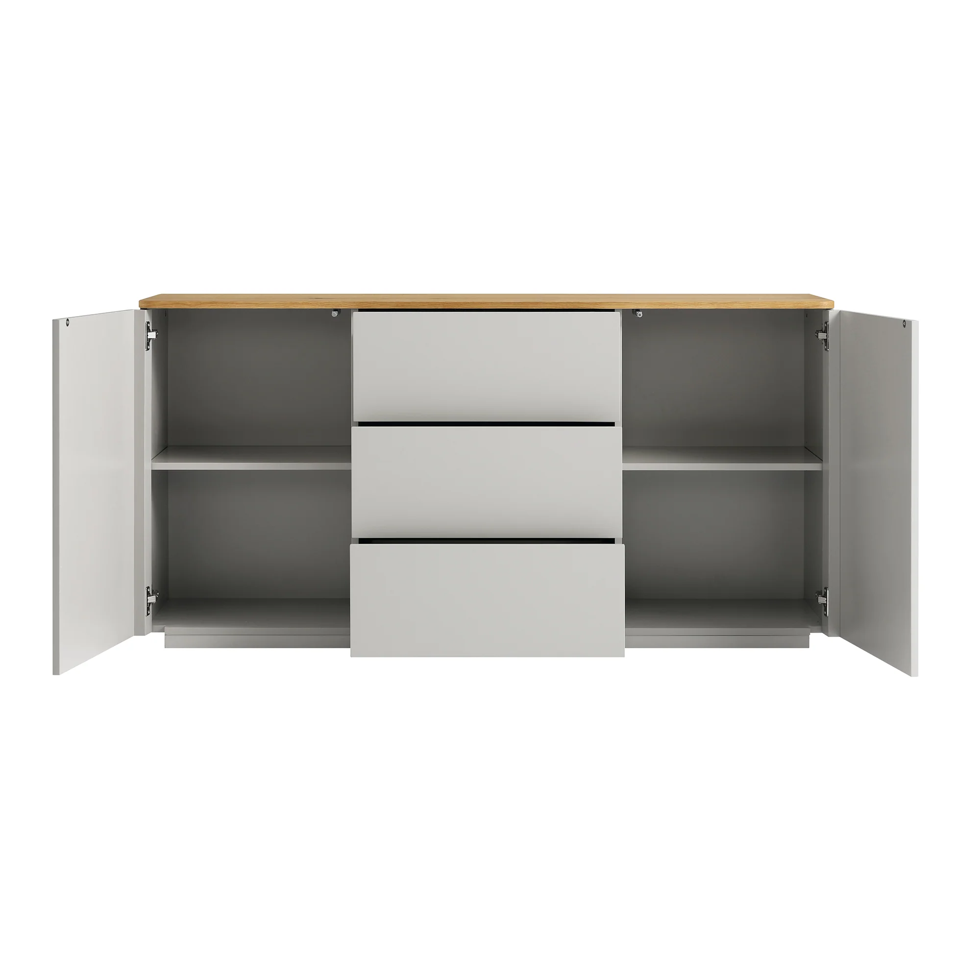 Agnes Curved Edge 2 Door 3 Drawer Wide Sideboard, Dove Grey with Oak Top - Image 8