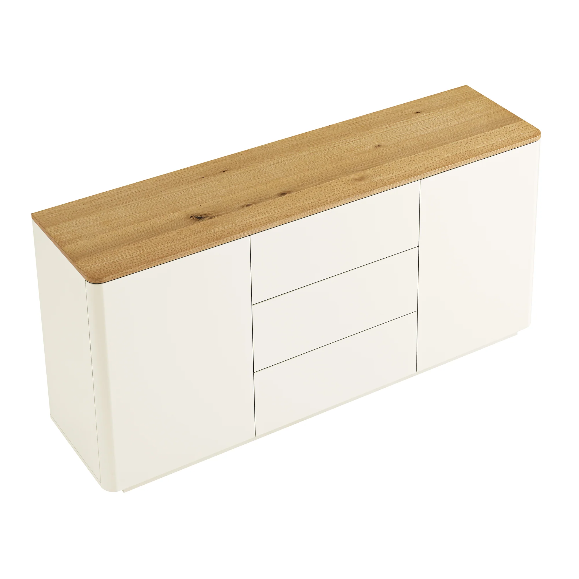 Agnes Curved Edge 2 Door 3 Drawer Wide Sideboard, Off White with Oak Top - Image 10