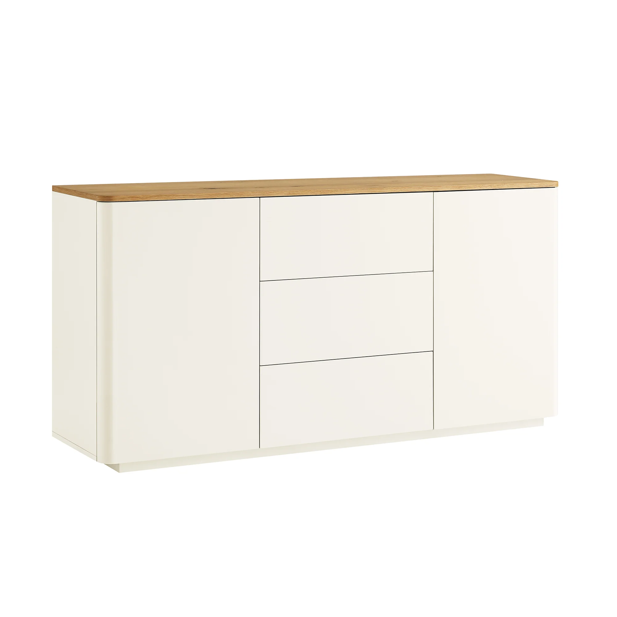 Agnes Curved Edge 2 Door 3 Drawer Wide Sideboard, Off White with Oak Top - Image 6