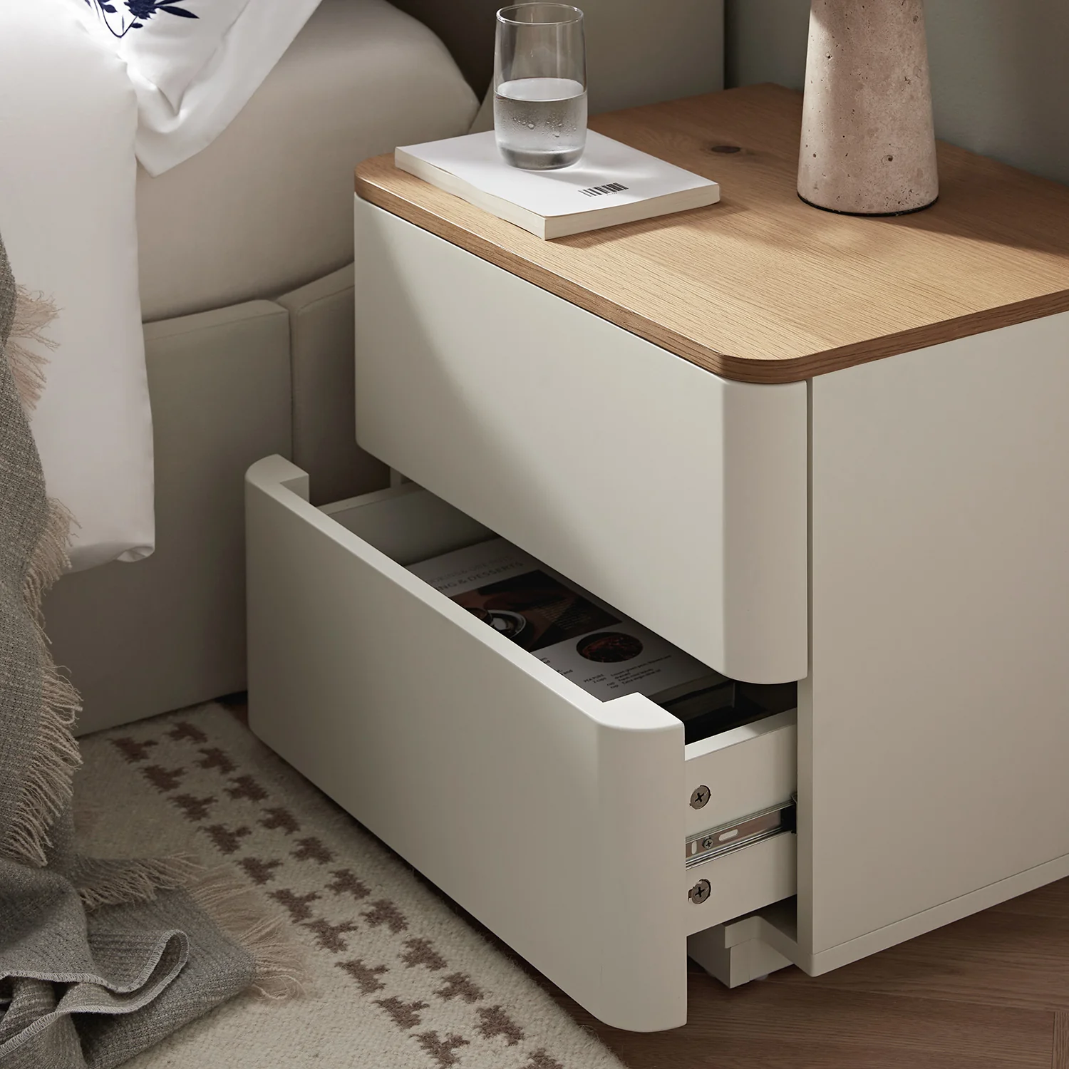 Agnes Curved Edge 2 Drawer Bedside Table, White - Image 4