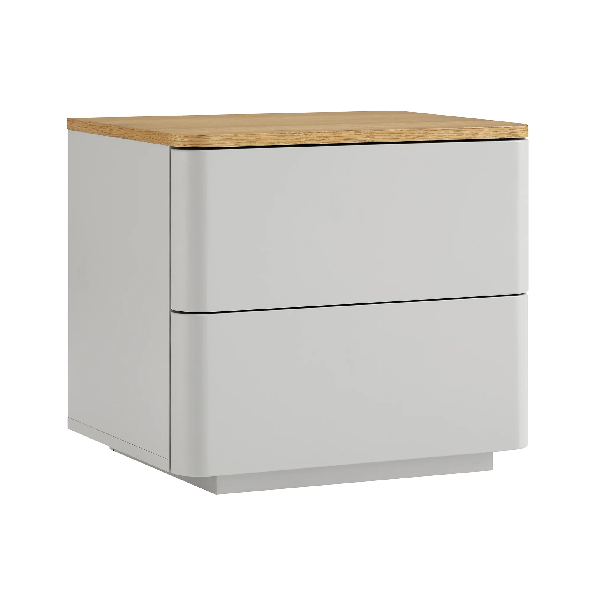 Agnes Curved Edge 2 Drawer Bedside Table, Dove Grey with Oak Top - Image 7