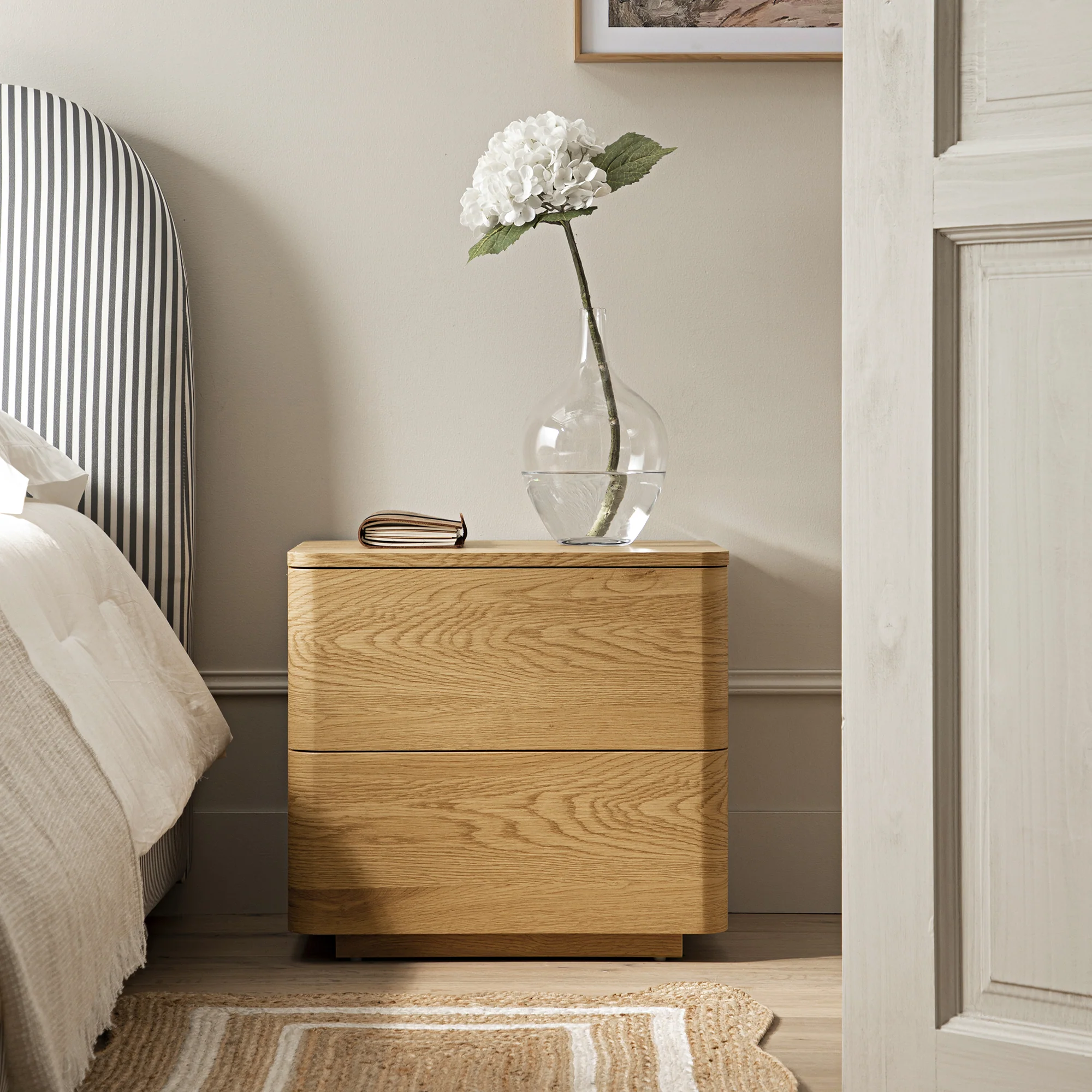 Agnes Curved Edge 2 Drawer Bedside Table, Natural - Image 2