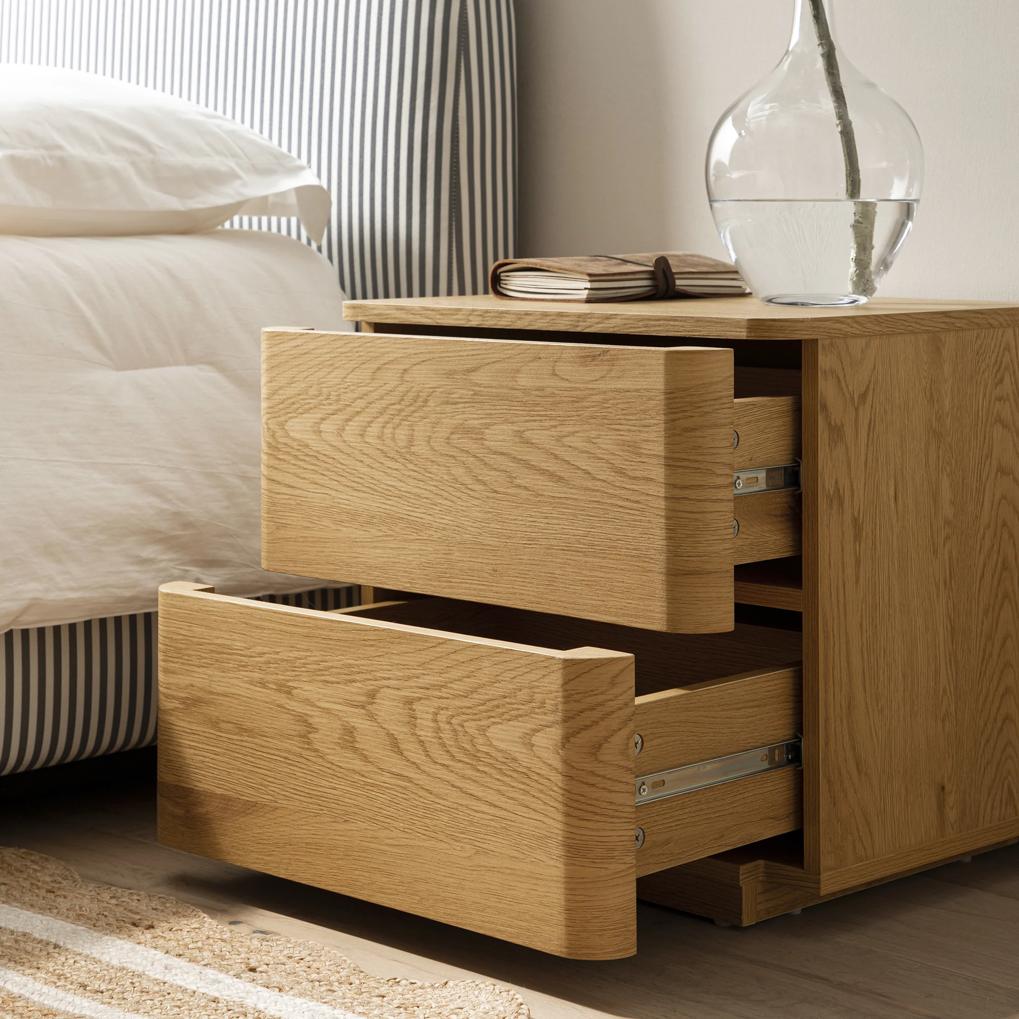 Agnes Curved Edge 2 Drawer Bedside Table, Natural - Image 3