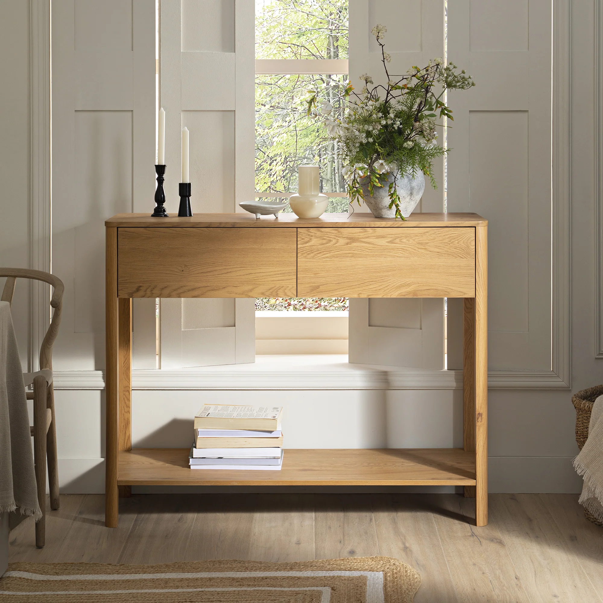 Agnes Curved Edge 2 Drawer Console Table, Natural - Image 2