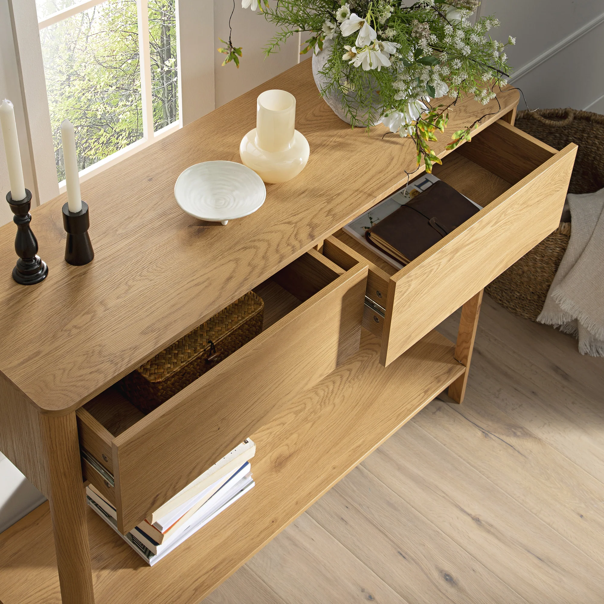 Agnes Curved Edge 2 Drawer Console Table, Natural - Image 3