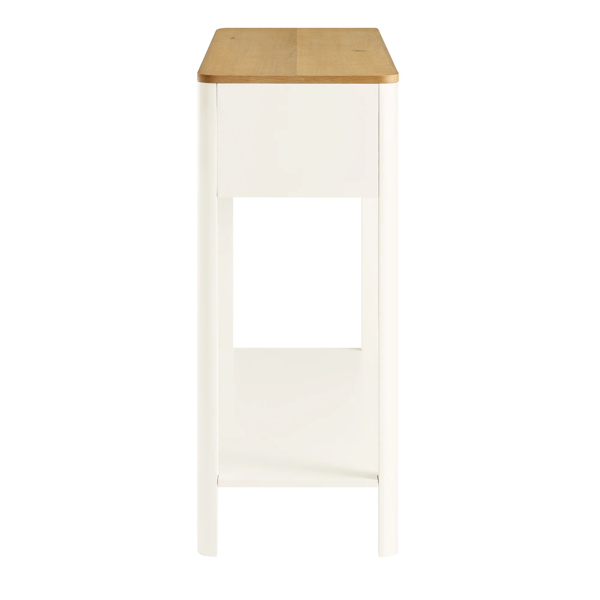 Agnes Curved Edge 2 Drawer Console Table, Off White with Oak Top - Image 10