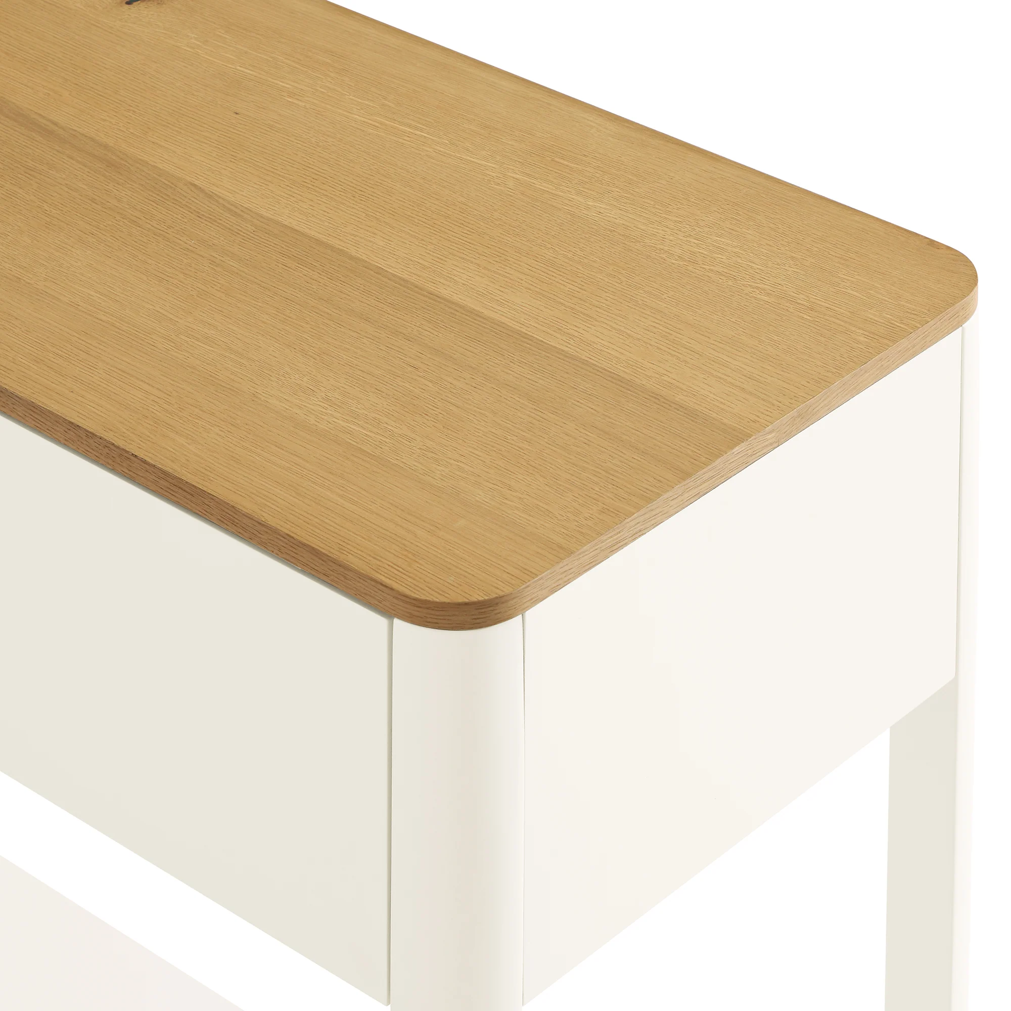 Agnes Curved Edge 2 Drawer Console Table, Off White with Oak Top - Image 11
