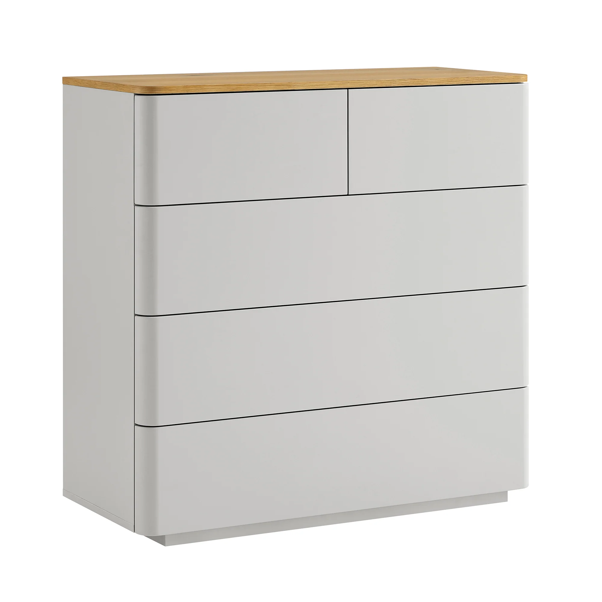 Agnes Curved Edge 2 over 3 Chest of Drawers, Dove Grey with Oak Top - Image 6