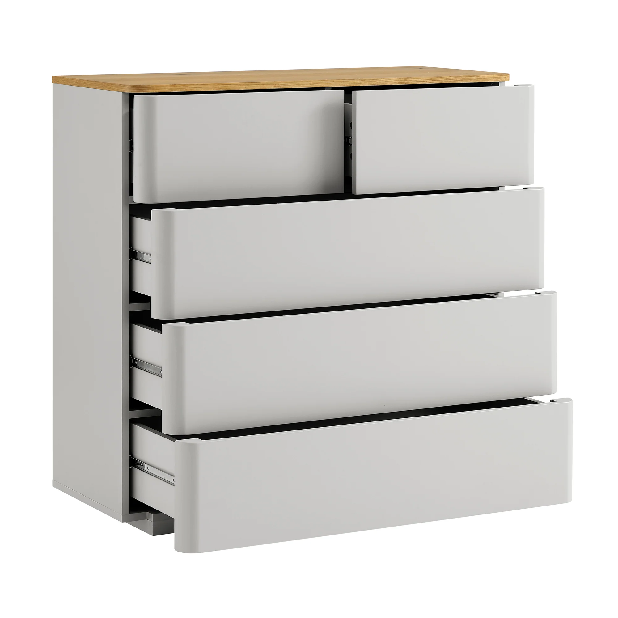Agnes Curved Edge 2 over 3 Chest of Drawers, Dove Grey with Oak Top - Image 7