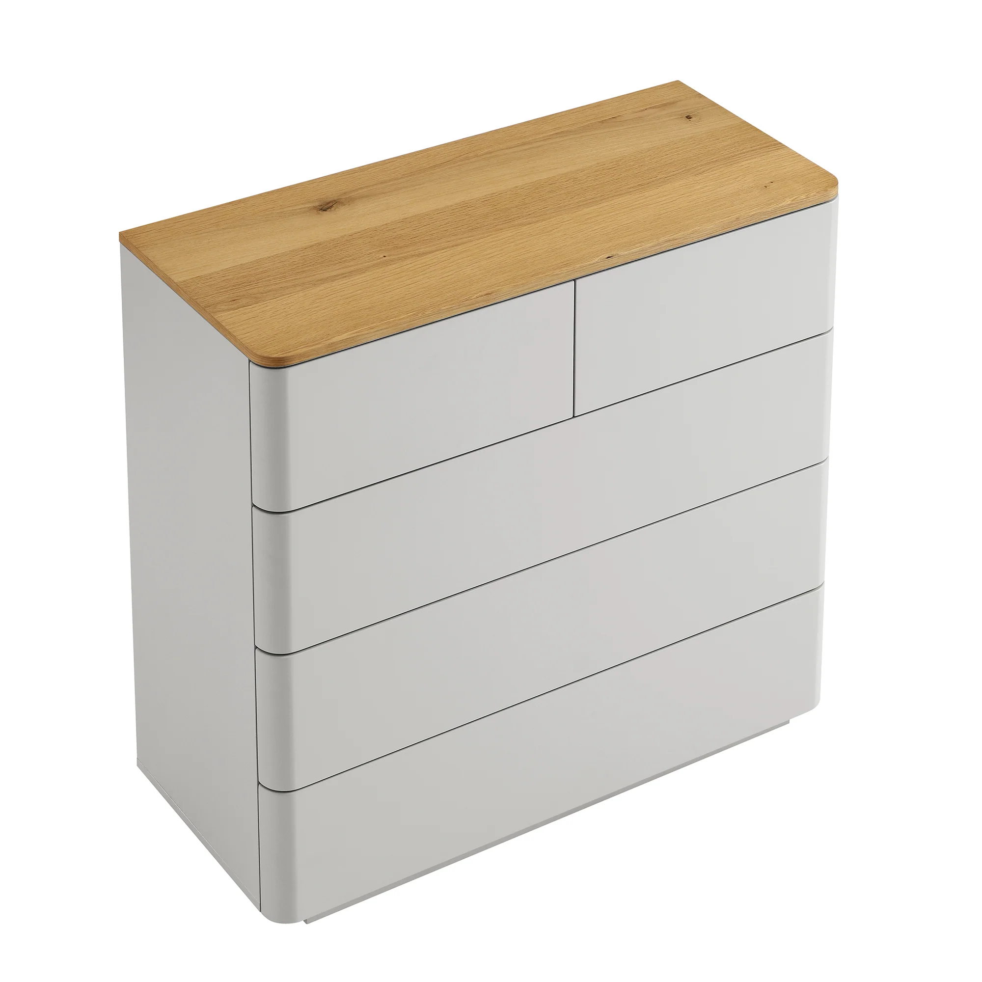 Agnes Curved Edge 2 over 3 Chest of Drawers, Dove Grey with Oak Top - Image 9