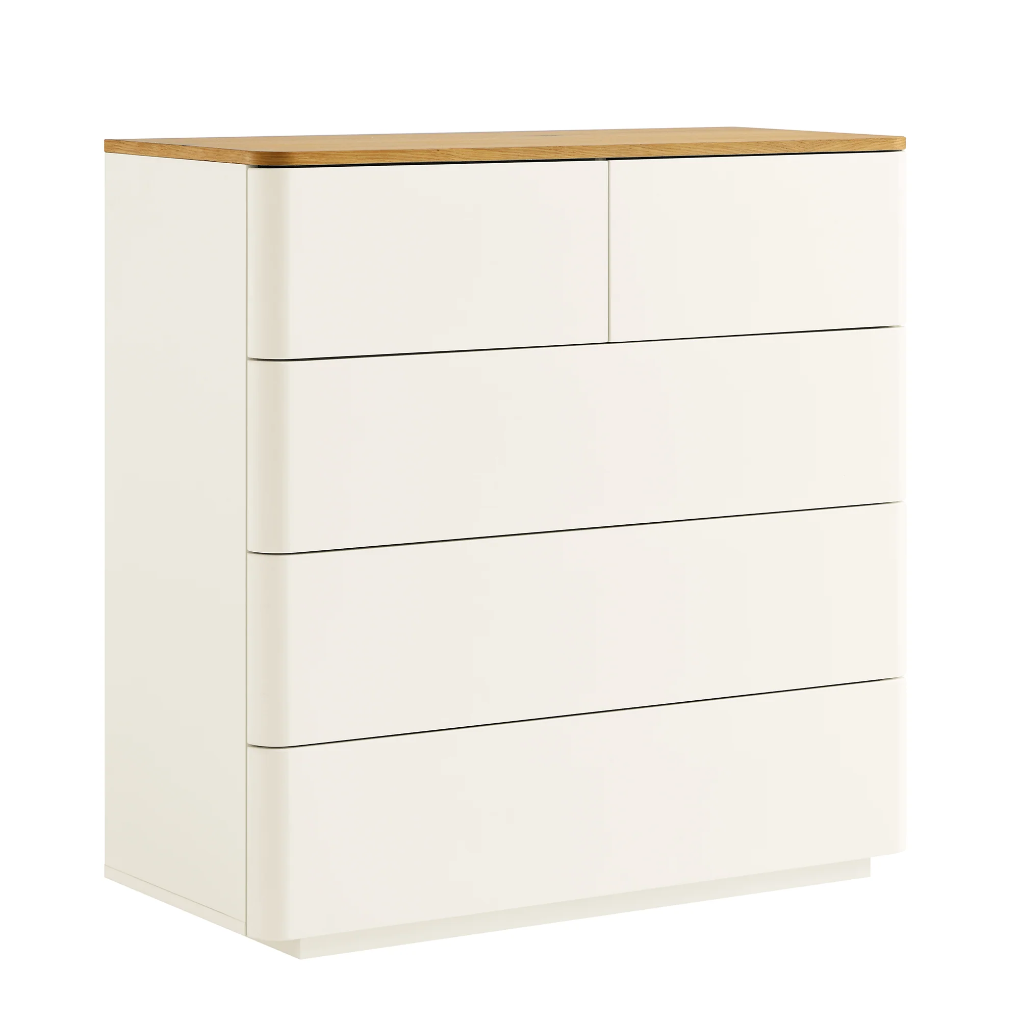 Agnes Curved Edge 2 over 3 Chest of Drawers, Off White with Oak Top - Image 5