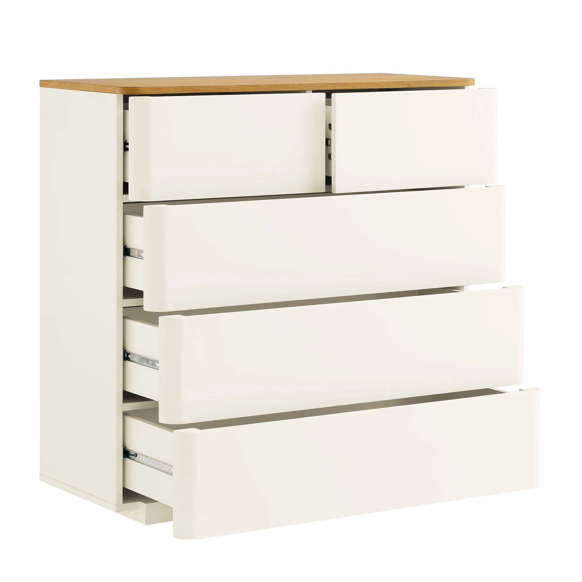 Agnes Curved Edge 2 over 3 Chest of Drawers, Off White with Oak Top - Image 7