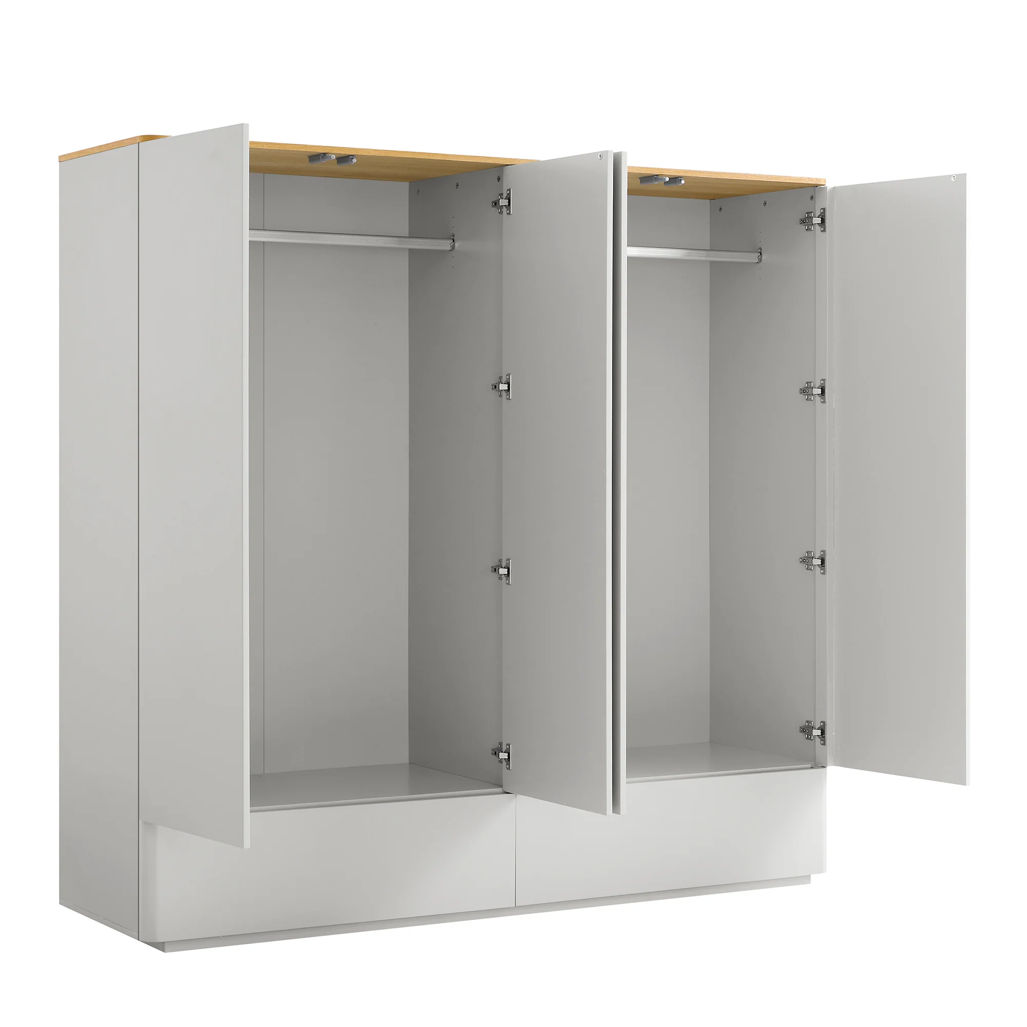 Agnes Curved Edge 4-Door Wardrobe, Dove Grey with Oak Top - Image 10