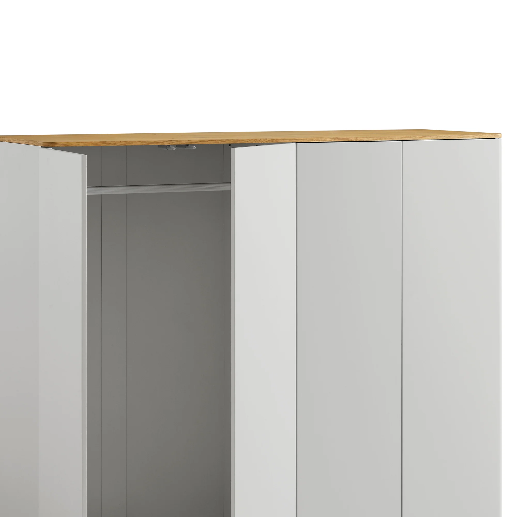 Agnes Curved Edge 4-Door Wardrobe, Dove Grey with Oak Top - Image 15